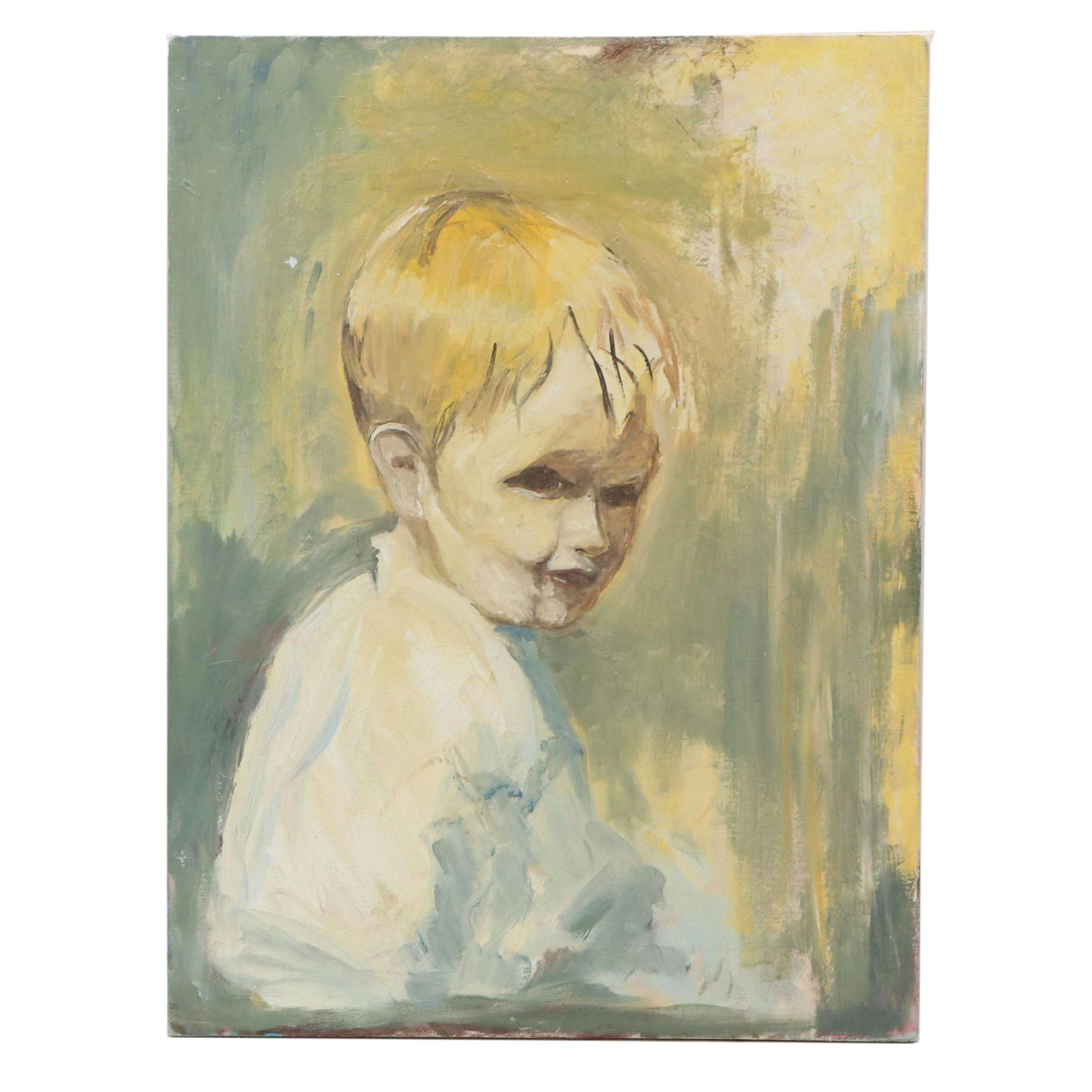 Alla Prima Portrait Oil Painting of Young Child, Late 20th Century