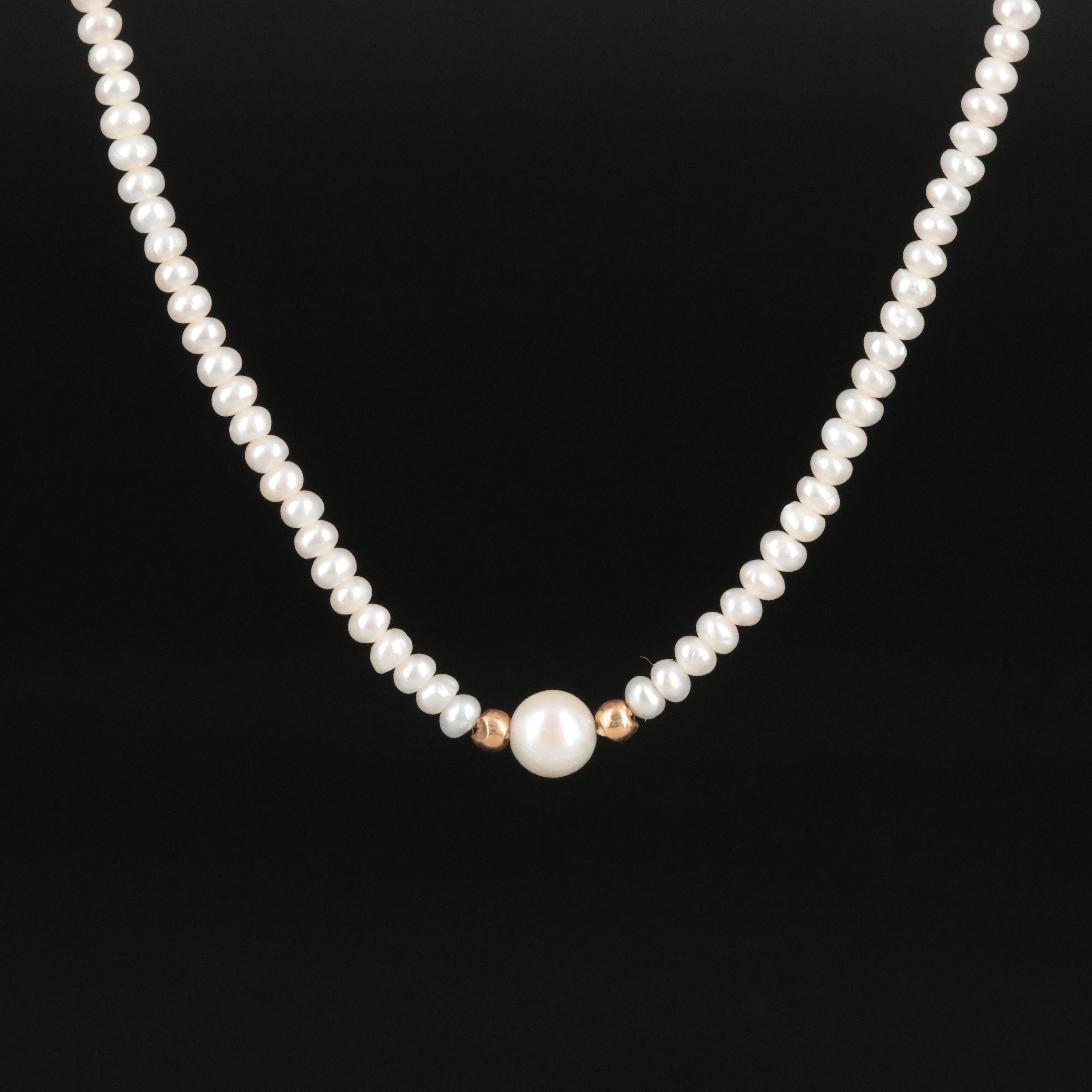 Pearl Necklace with 14K Spacers and Clasp