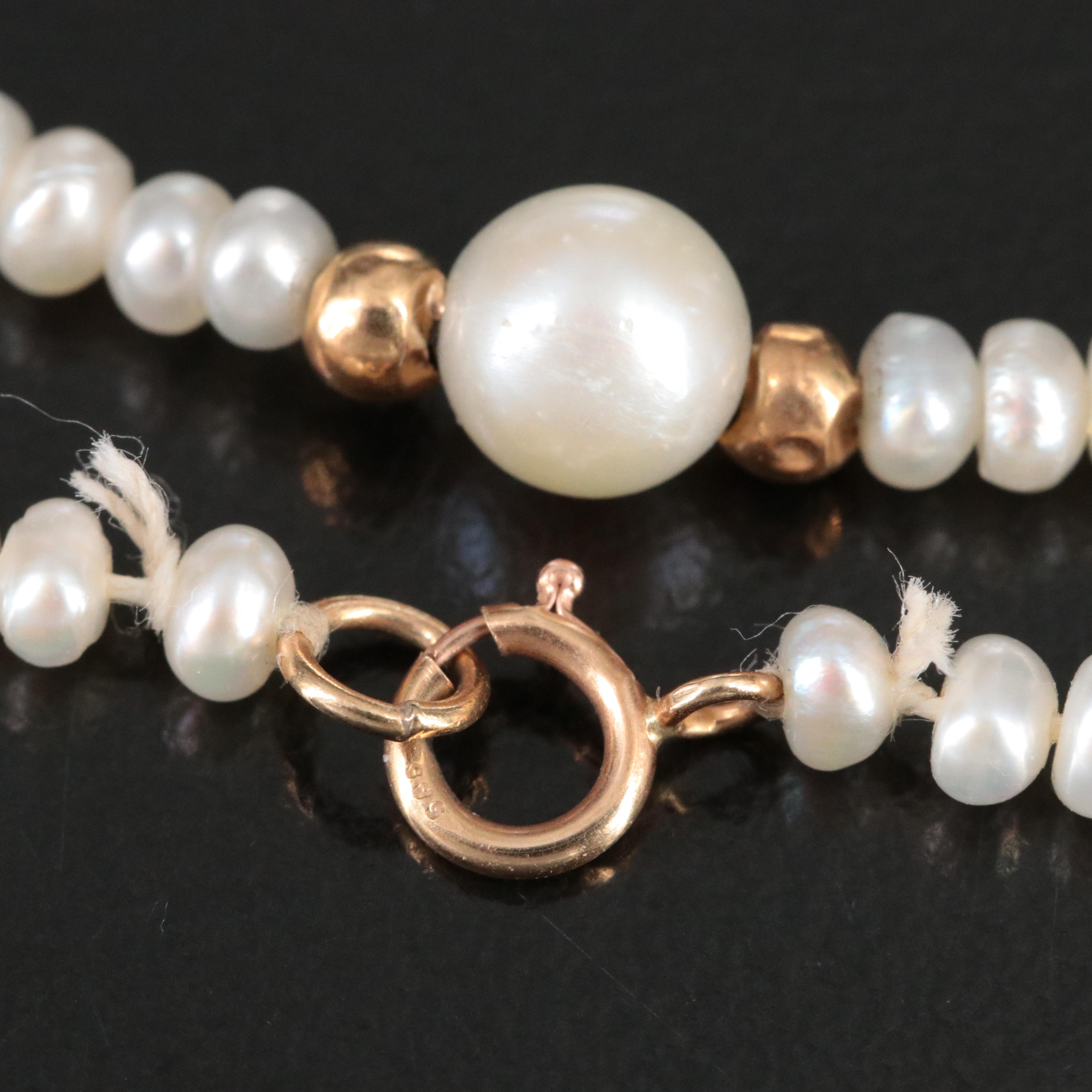 Pearl Necklace with 14K Spacers and Clasp