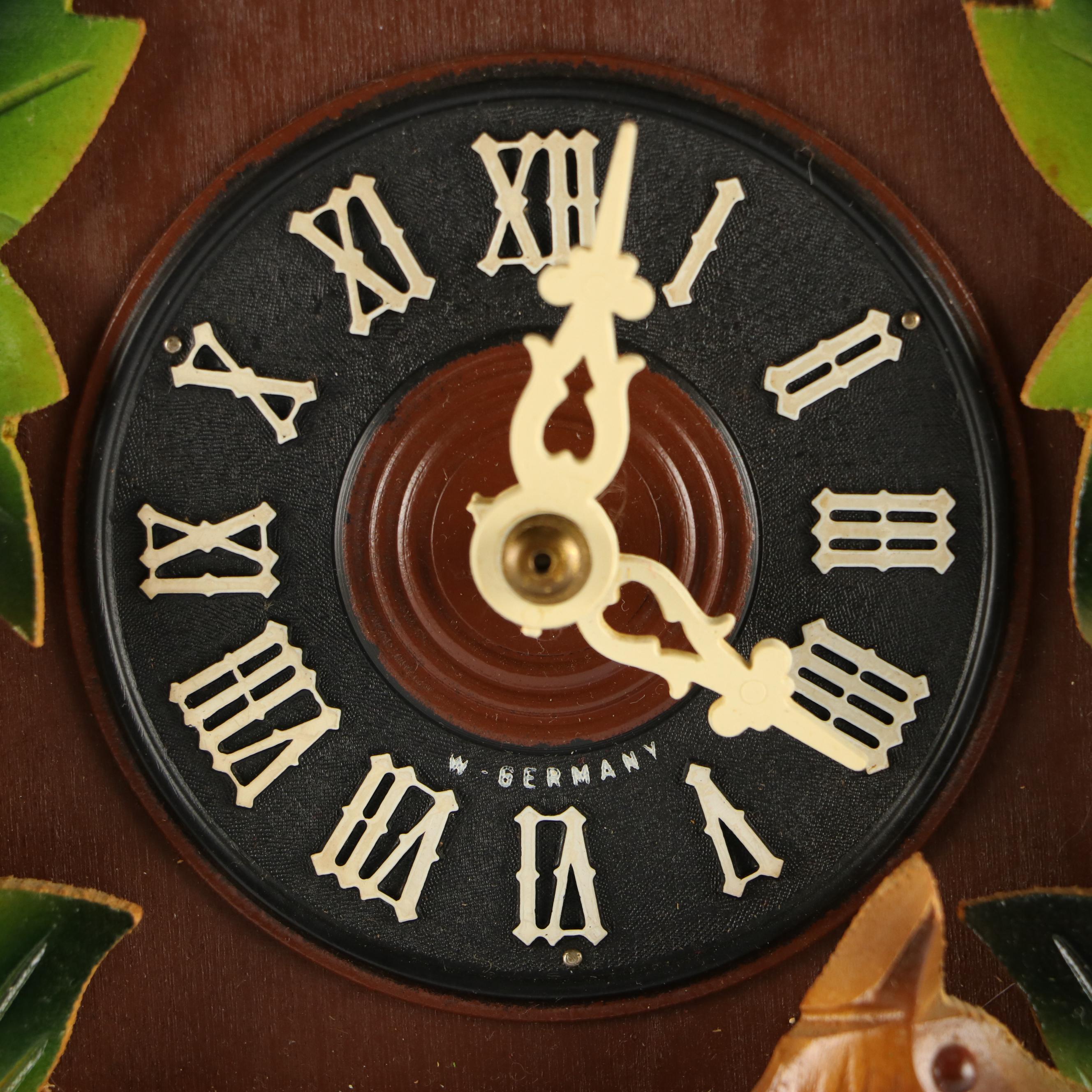 West German Polychrome Carved Wood Cuckoo Clock, Late 20th C.