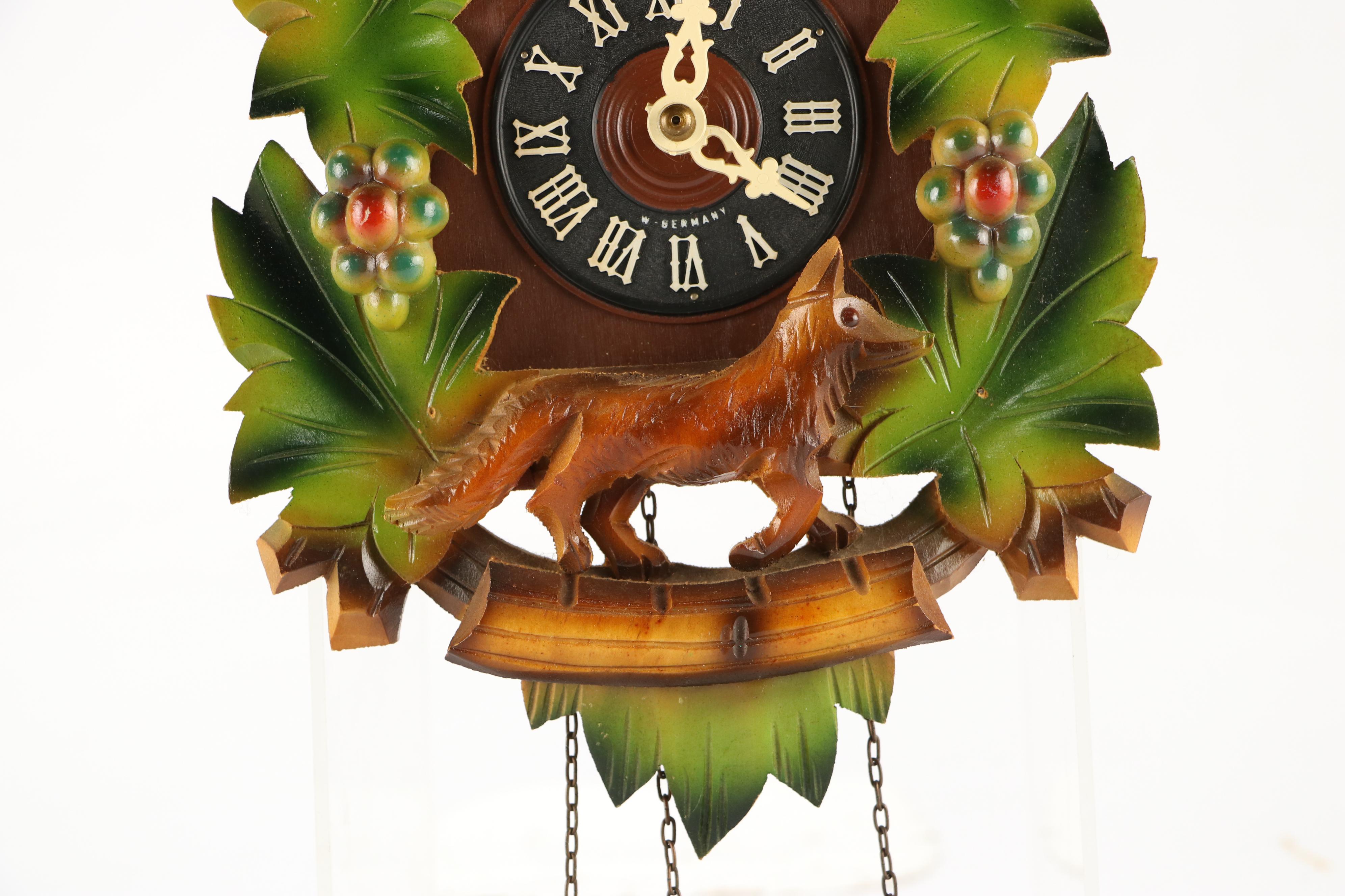 West German Polychrome Carved Wood Cuckoo Clock, Late 20th C.