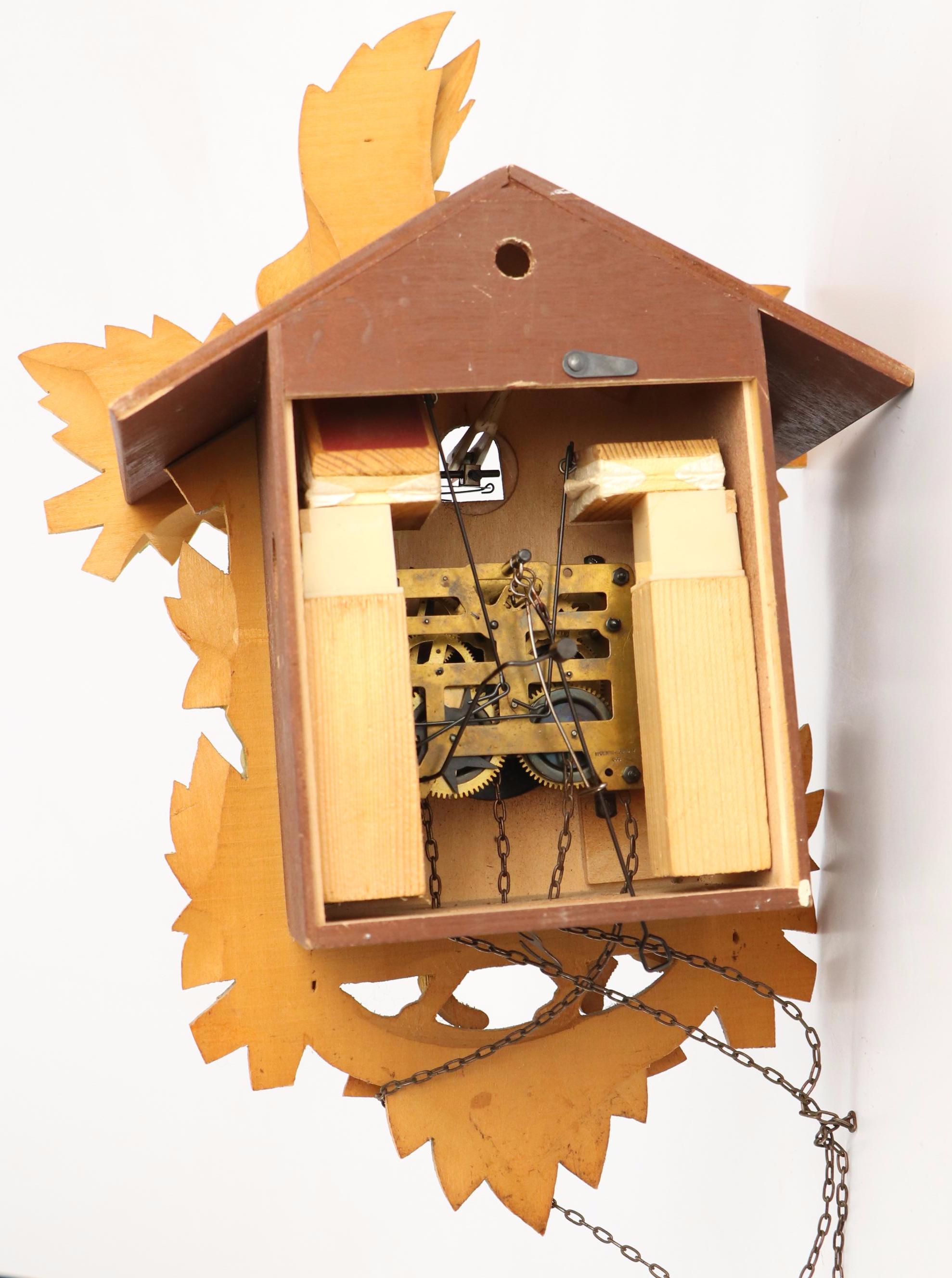 West German Polychrome Carved Wood Cuckoo Clock, Late 20th C.