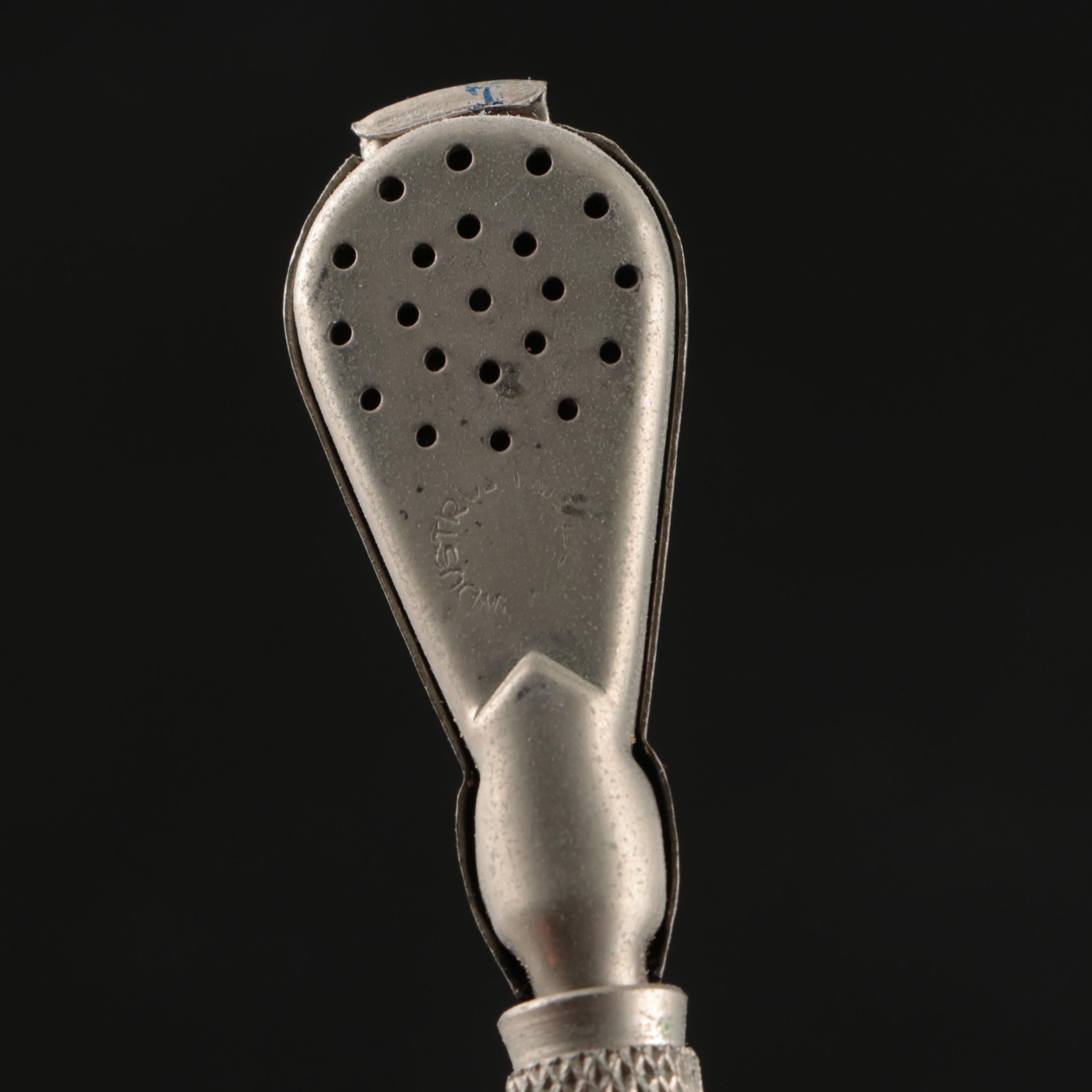 Argentinian Etched Metal Bombilla and Yerba Mate Cup with Other Tableware