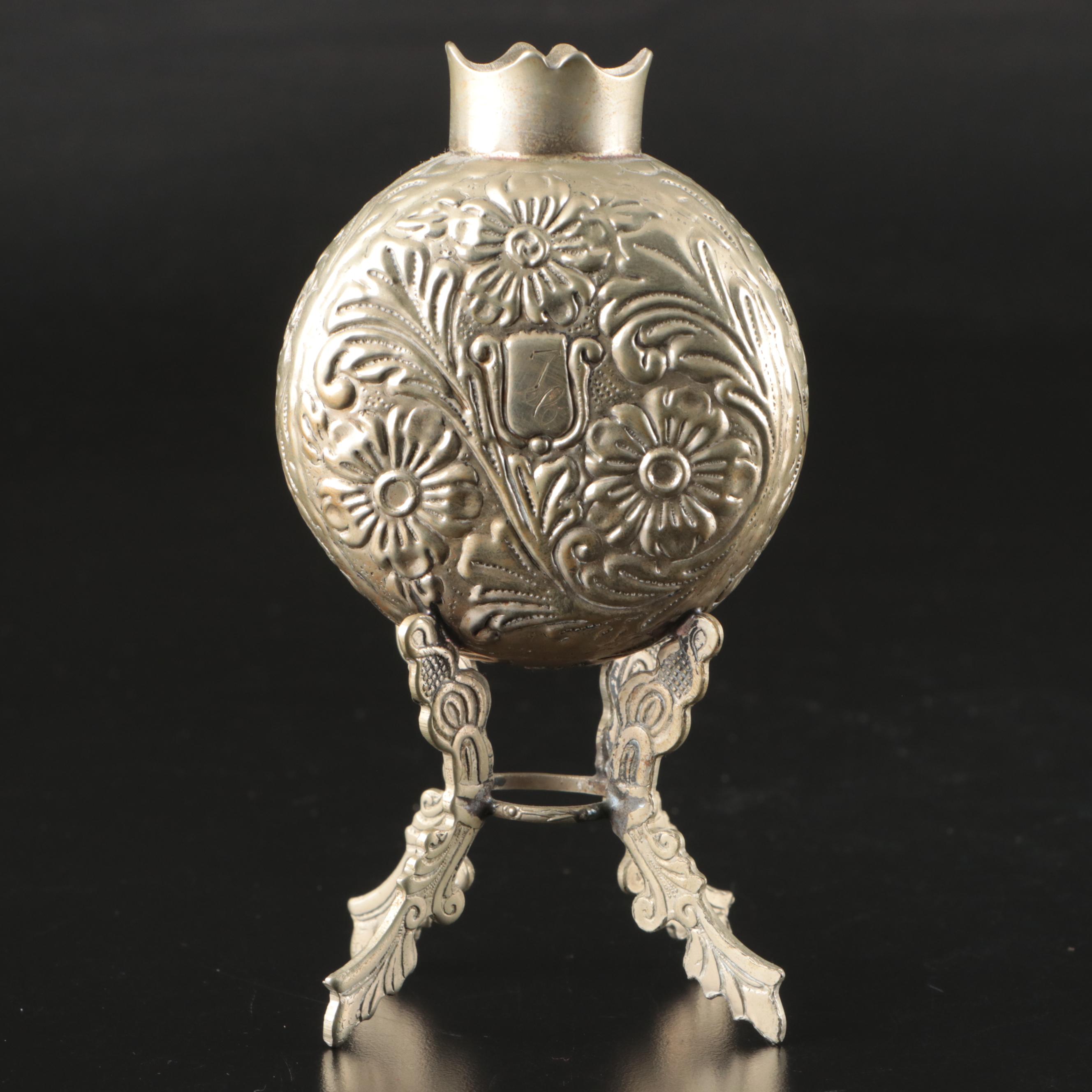 Argentinian Etched Metal Bombilla and Yerba Mate Cup with Other Tableware