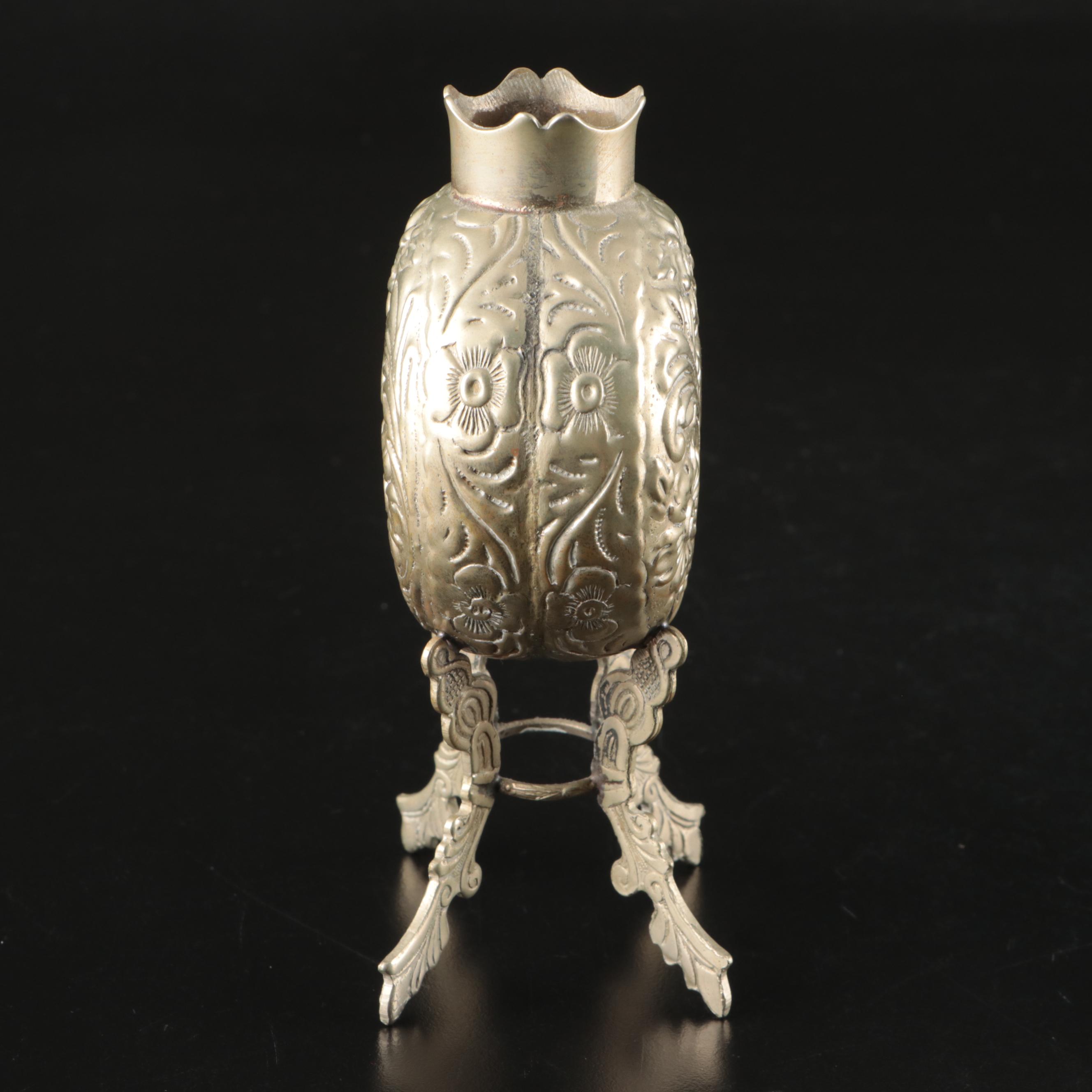 Argentinian Etched Metal Bombilla and Yerba Mate Cup with Other Tableware