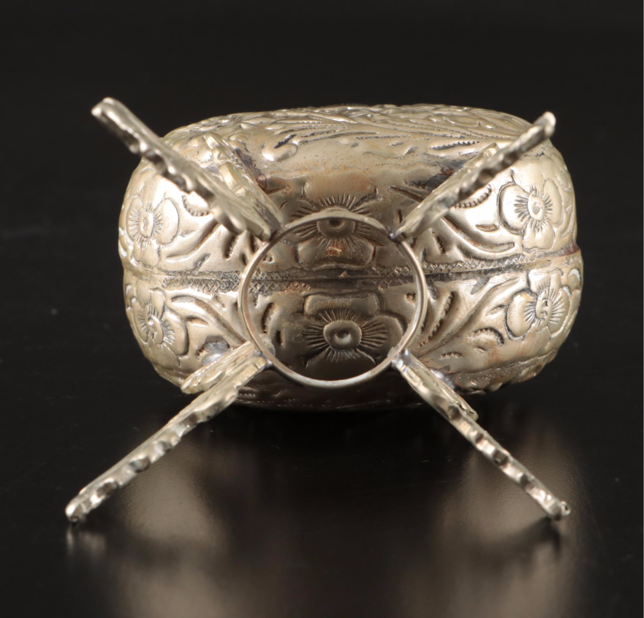 Argentinian Etched Metal Bombilla and Yerba Mate Cup with Other Tableware