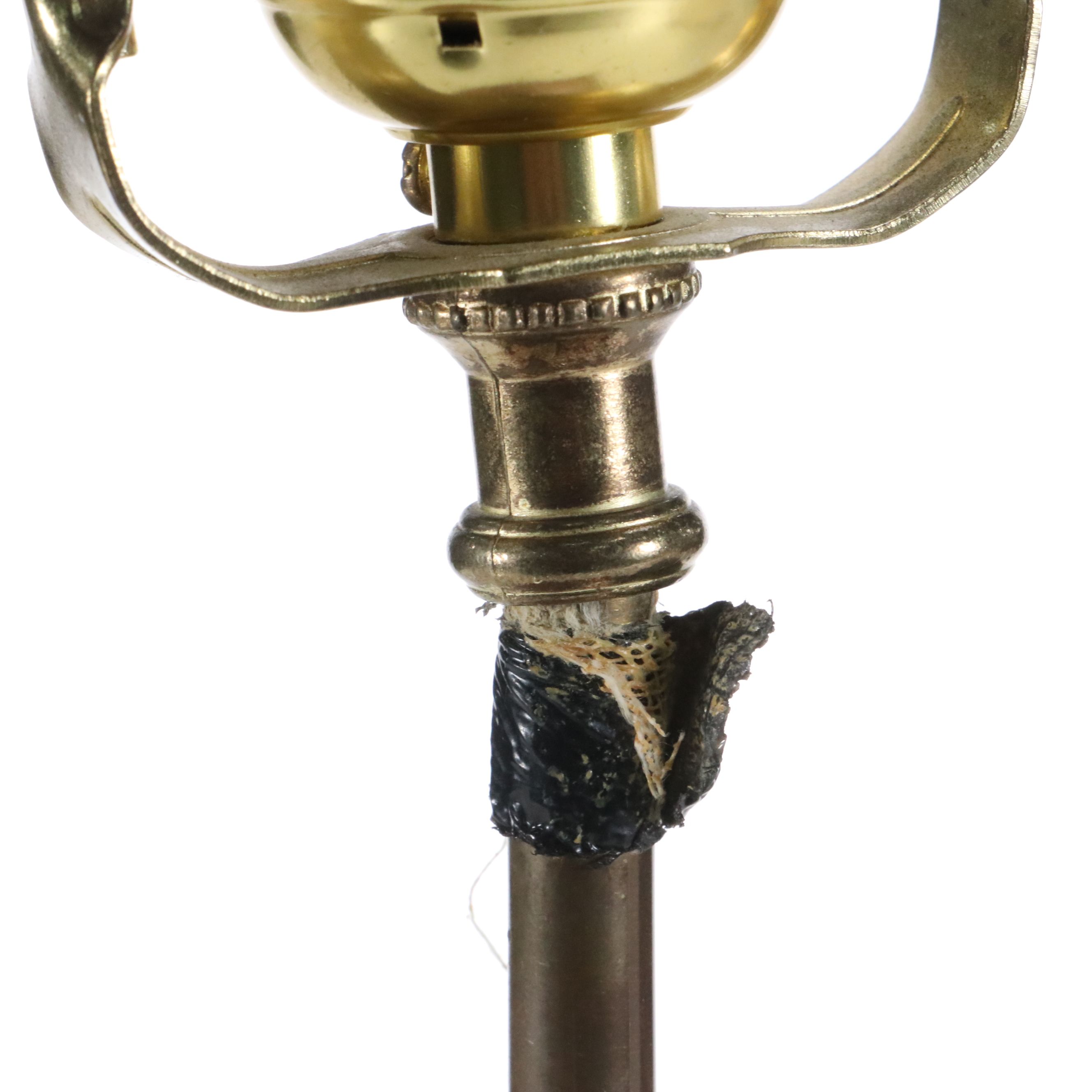 Chinese Bronzed Metal Archaistic Lamp with Square Pagoda Shade