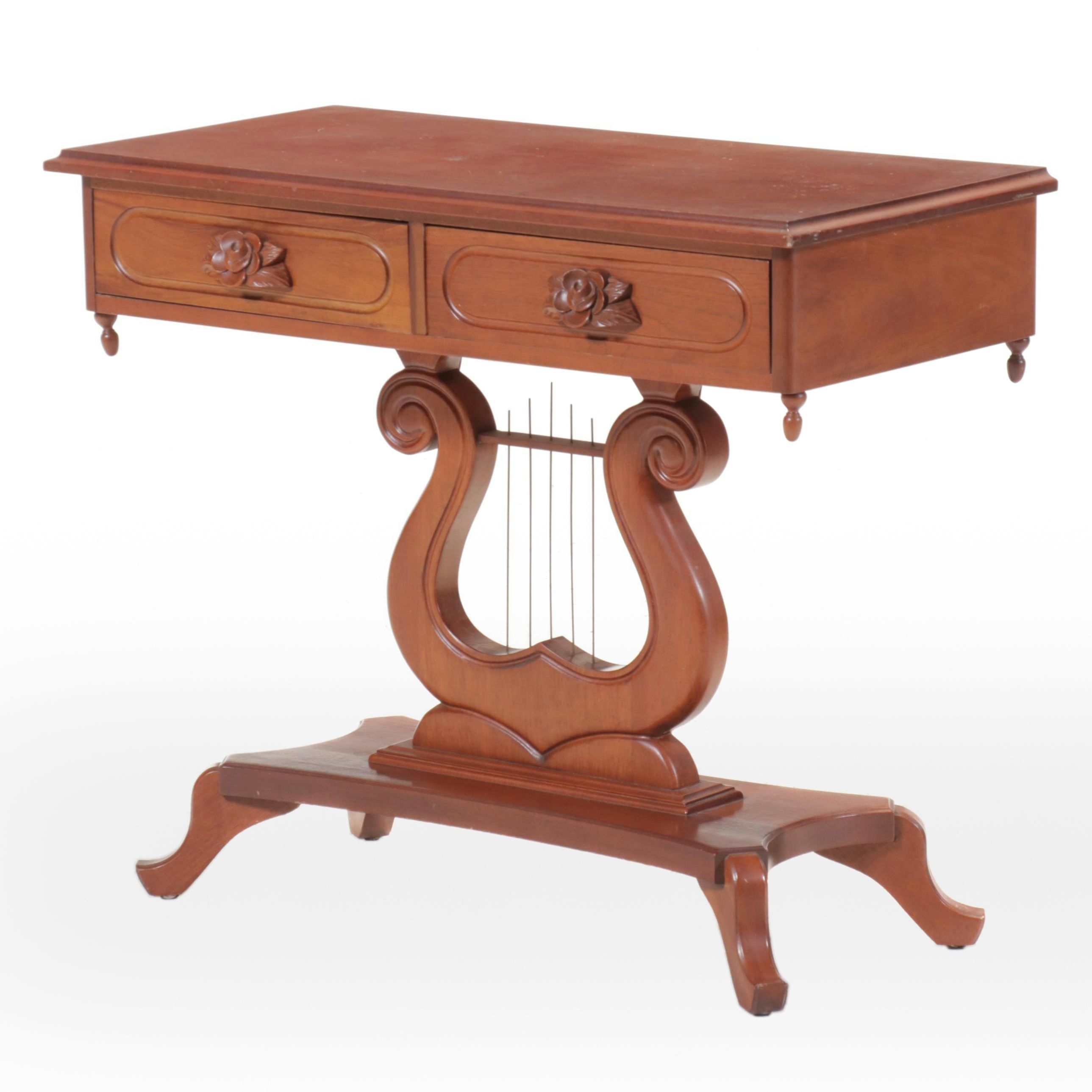 Late Victorian Lyre Base Walnut Console Table, Early 20th Century