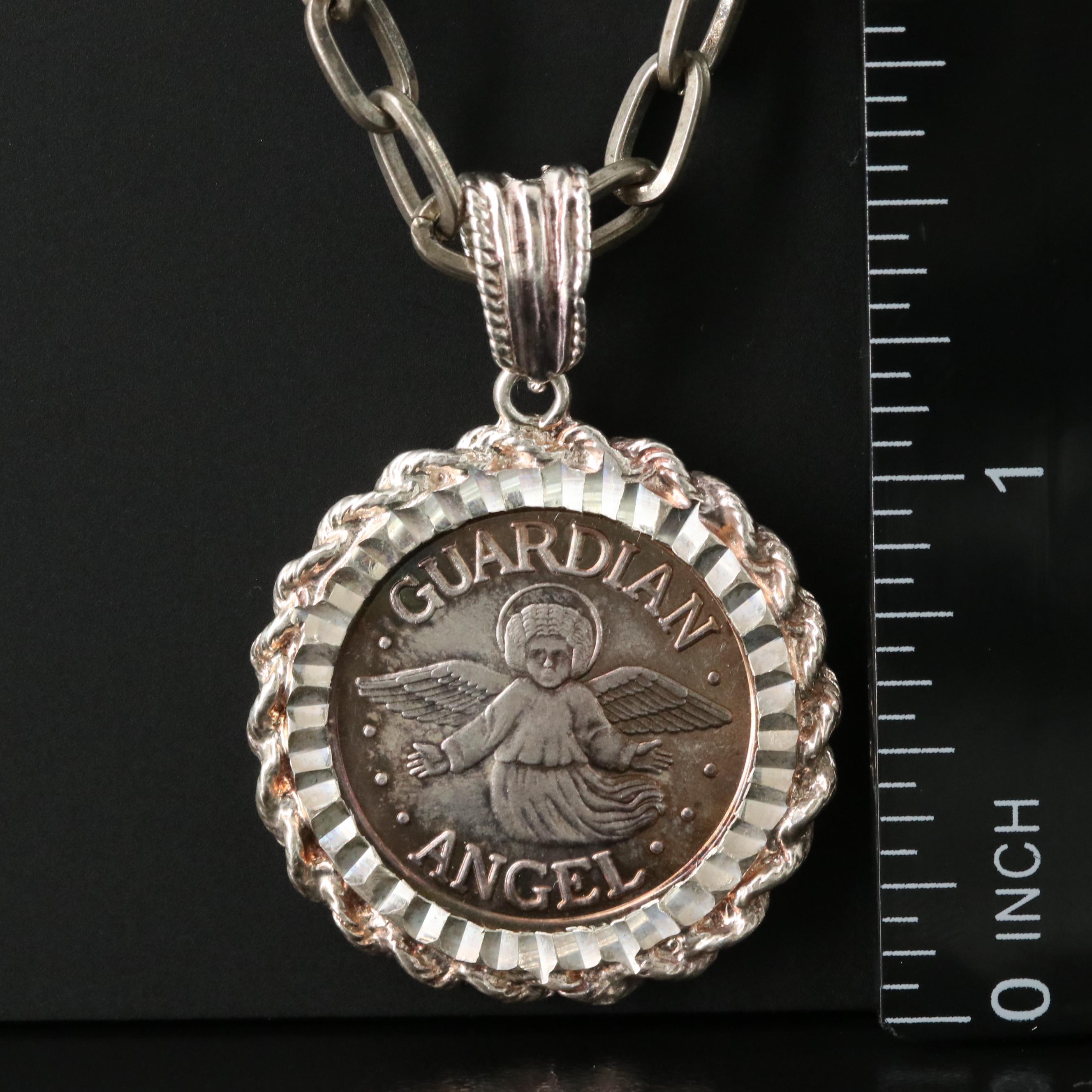 Sterling and Fine Silver Guardian Angel Pendant with Cable Chain