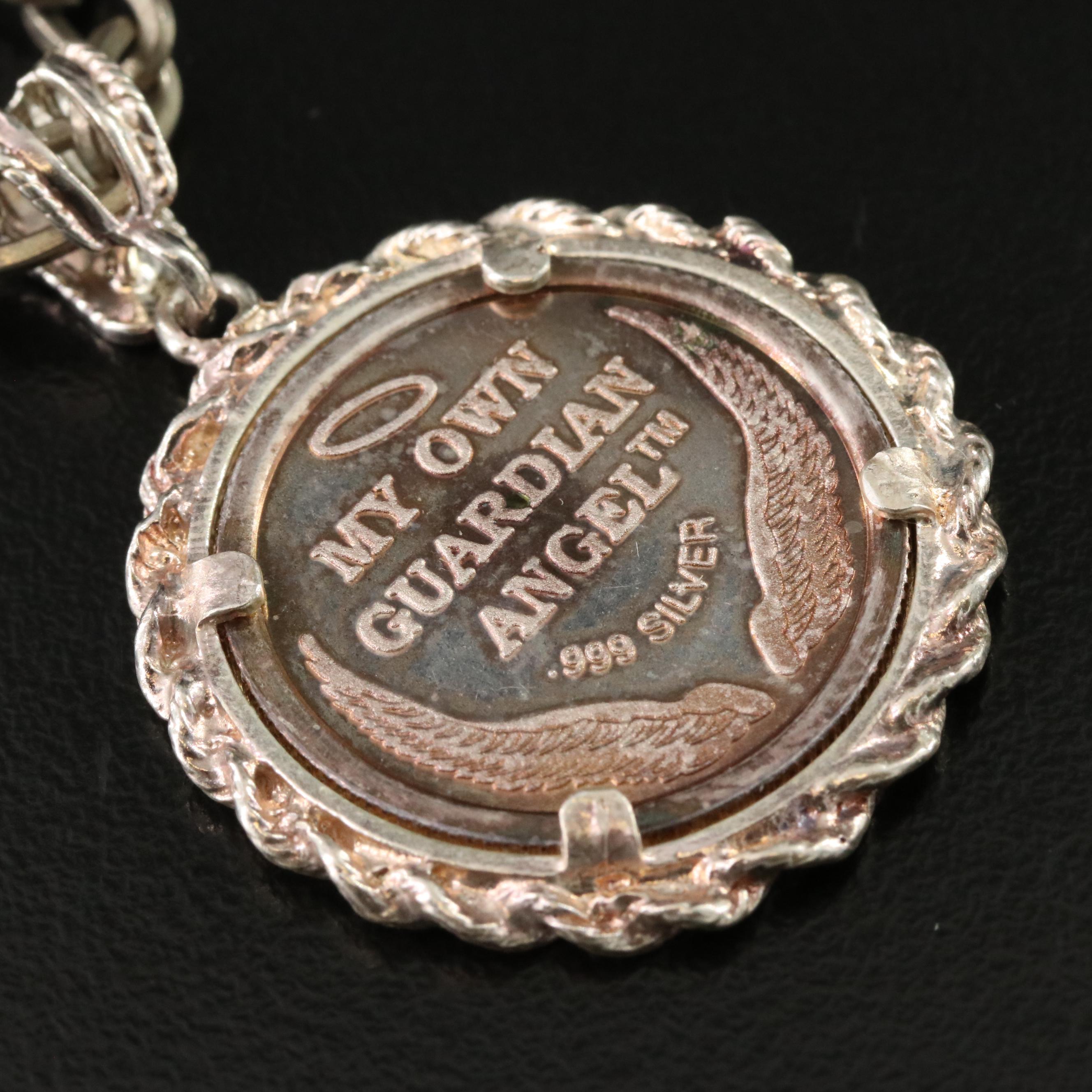 Sterling and Fine Silver Guardian Angel Pendant with Cable Chain