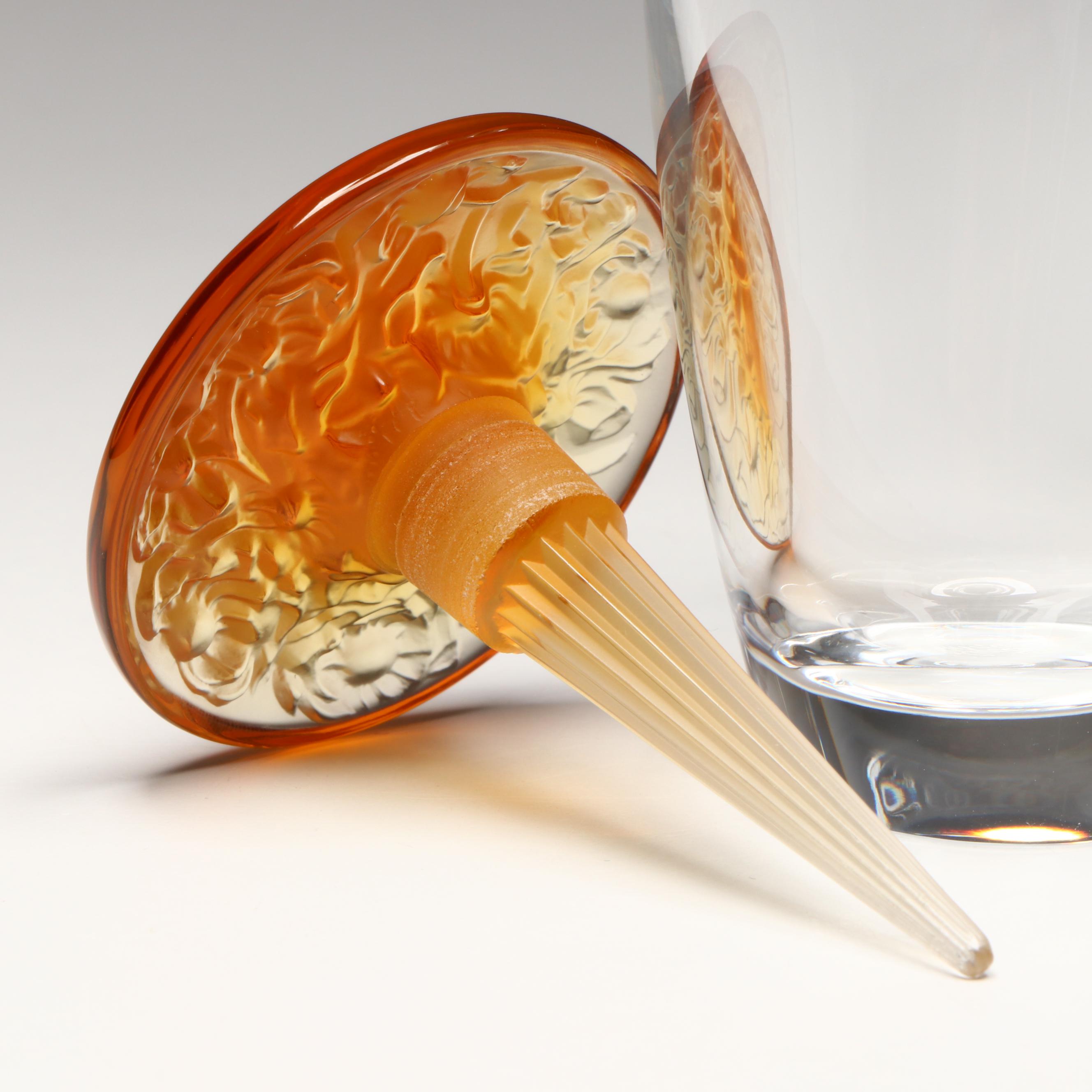 Lalique "Bucolique" Crystal Perfume Bottle with Amber Stopper