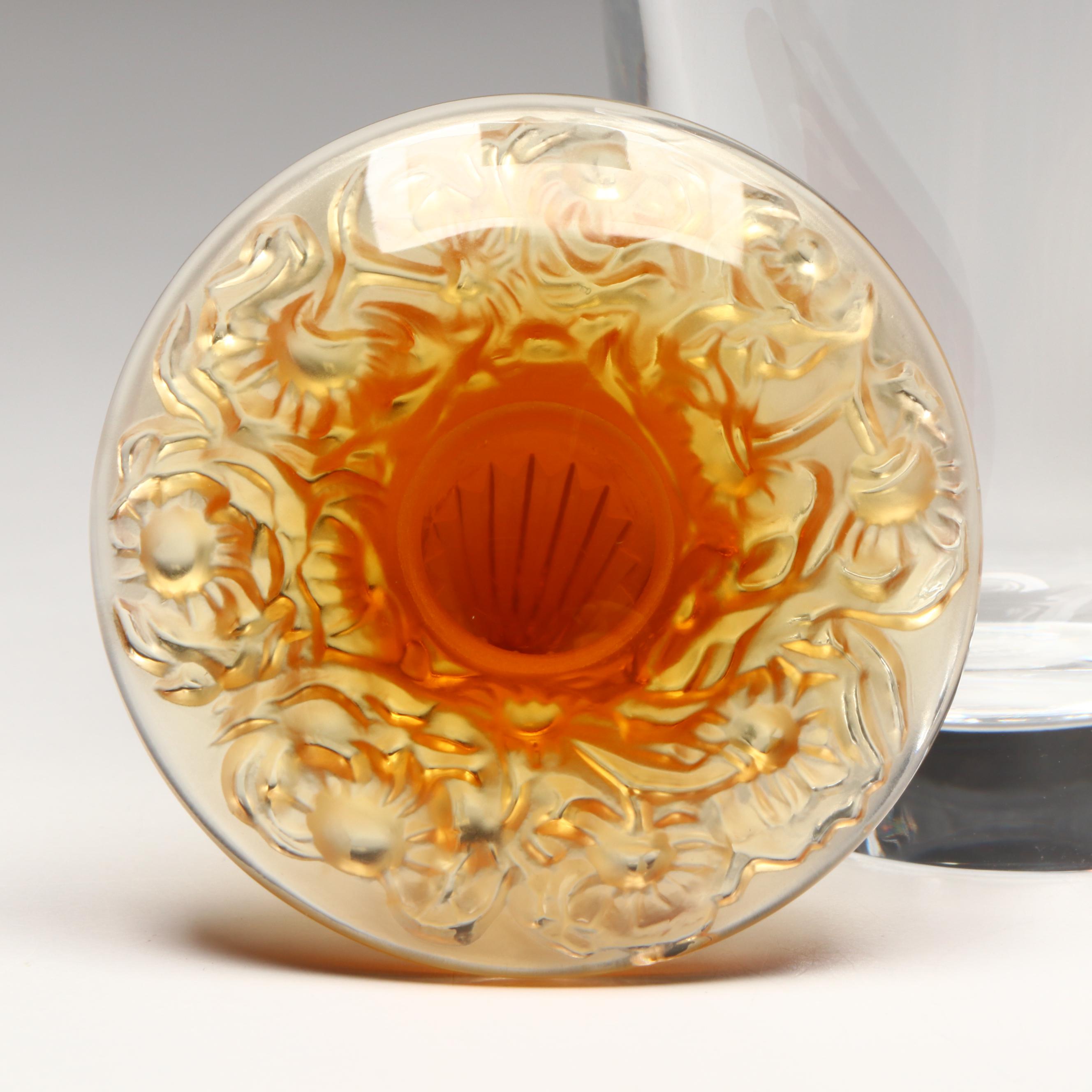 Lalique "Bucolique" Crystal Perfume Bottle with Amber Stopper