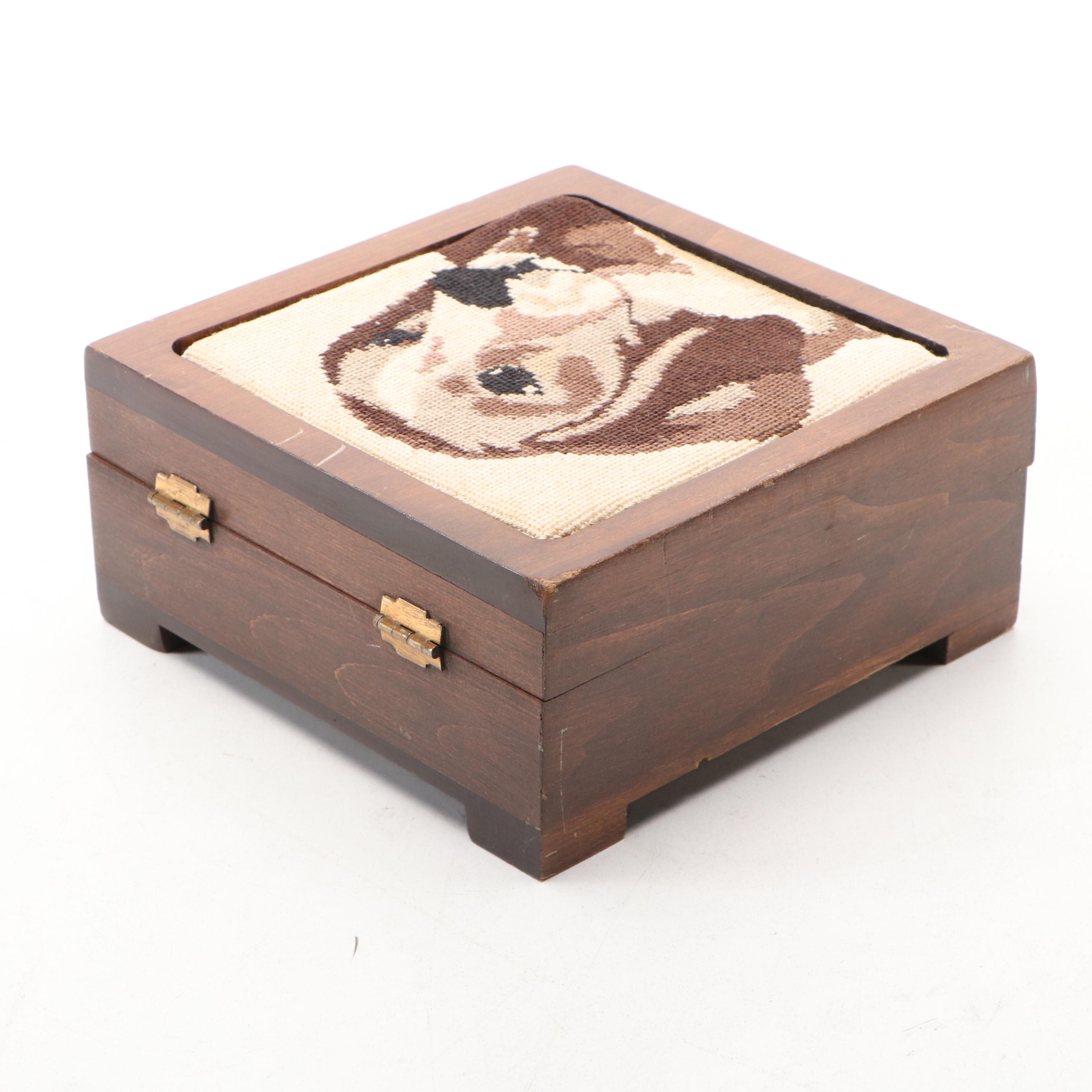 Hand-Carved Hunting Dogs and Needlepoint Beagle Wooden Boxes
