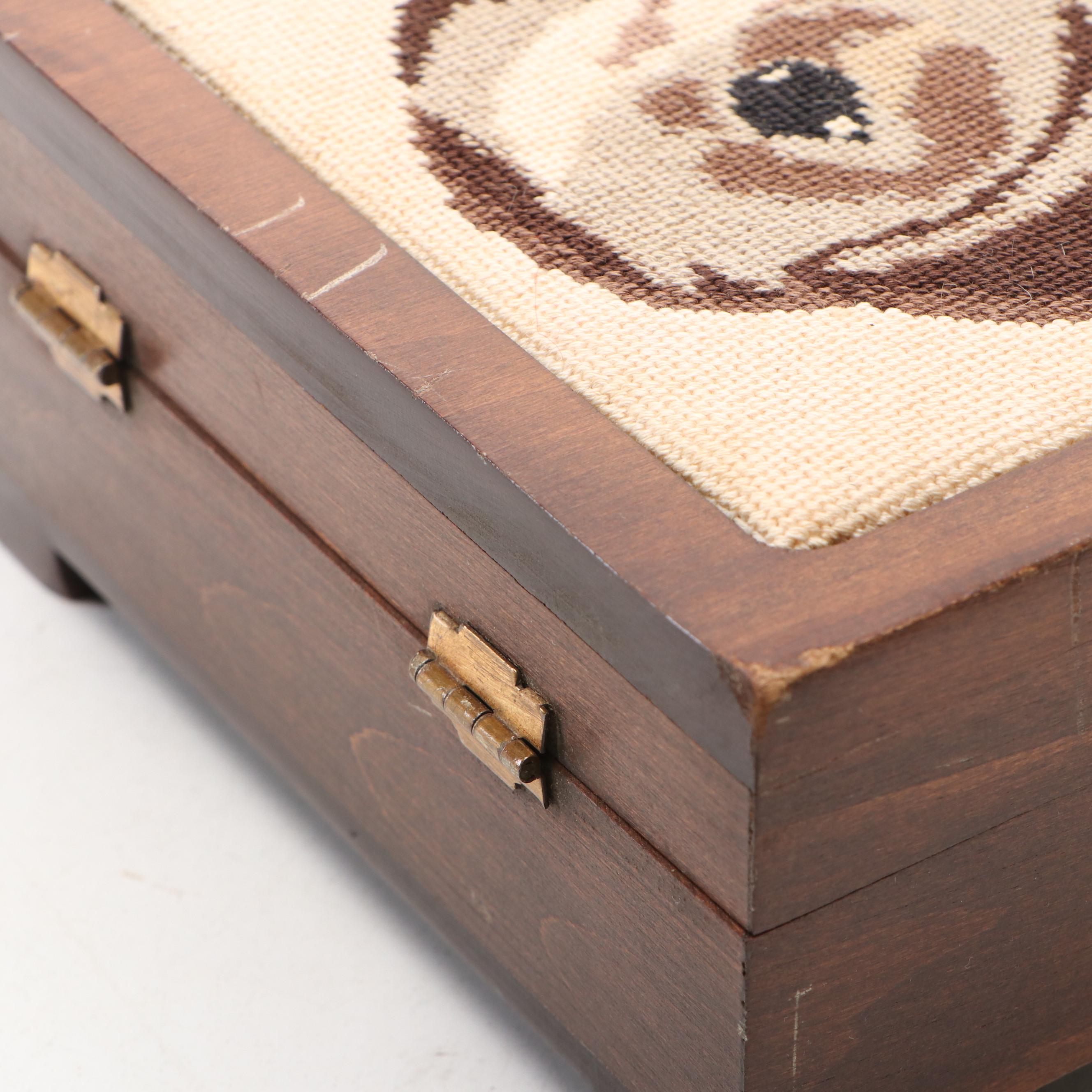 Hand-Carved Hunting Dogs and Needlepoint Beagle Wooden Boxes