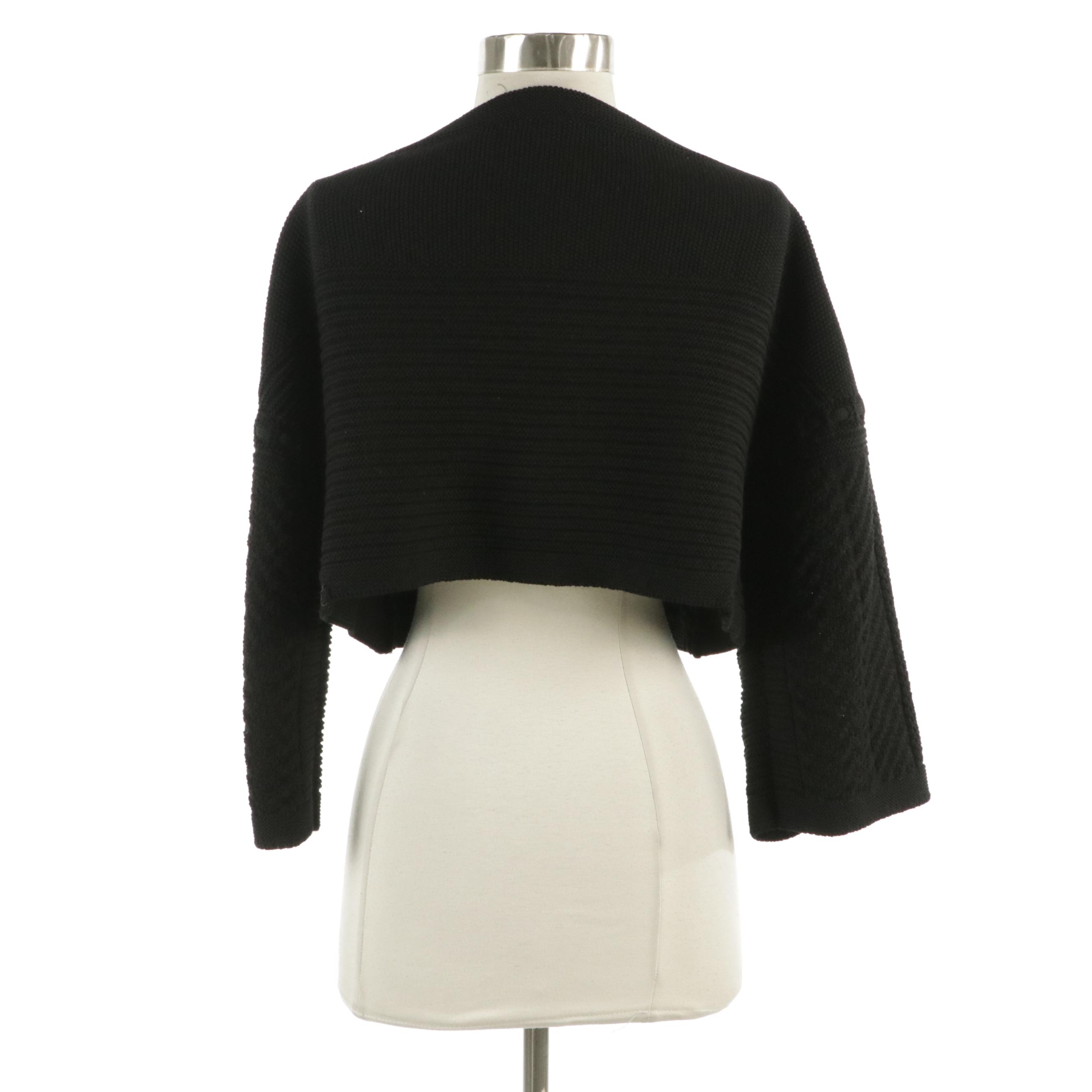 Chanel Black CC Logo Cotton Knit Boatneck Cropped Sweater Lion Head Buttons