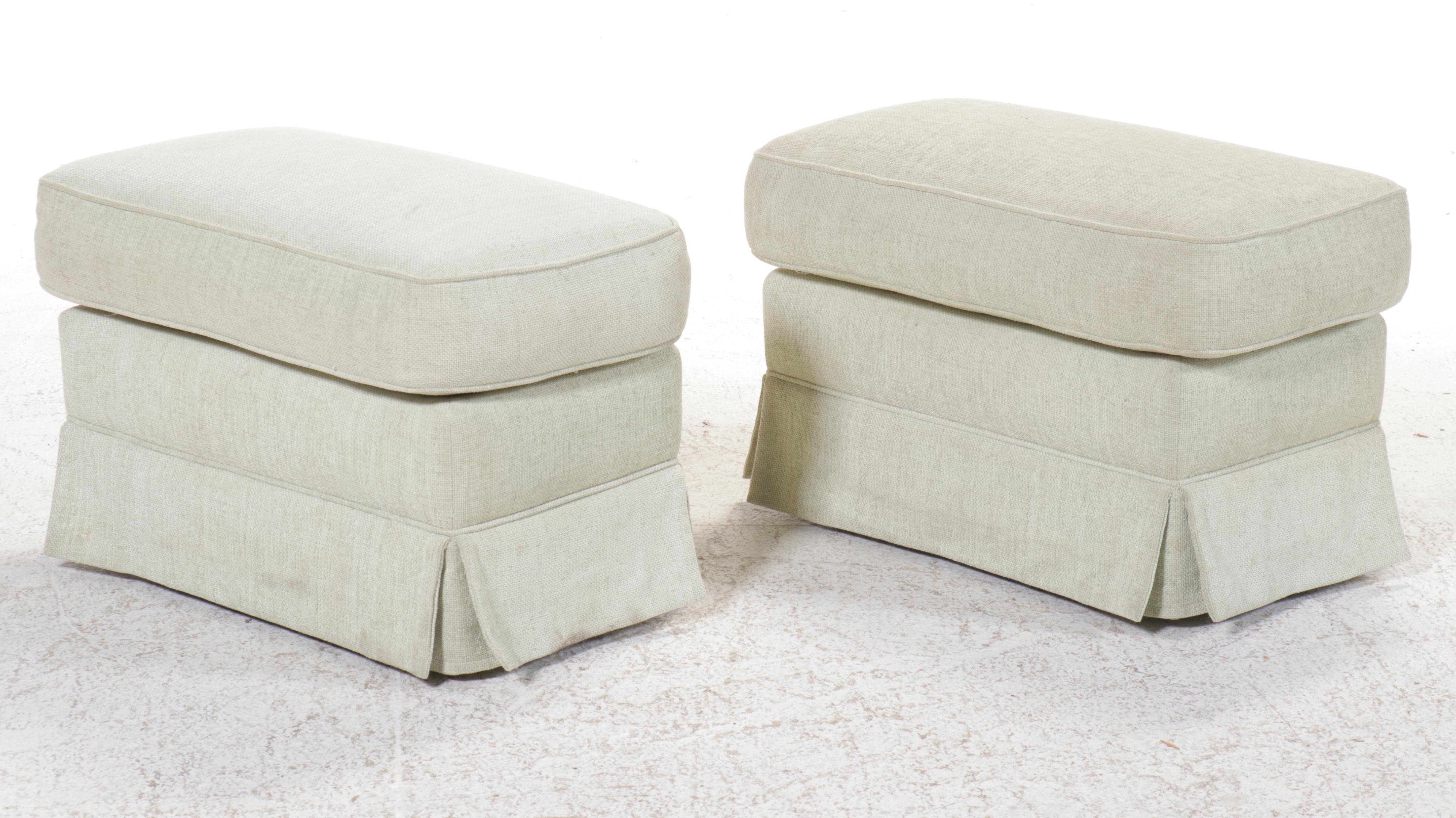 Pair of Green Chenille Covered Storage Ottomans on Casters