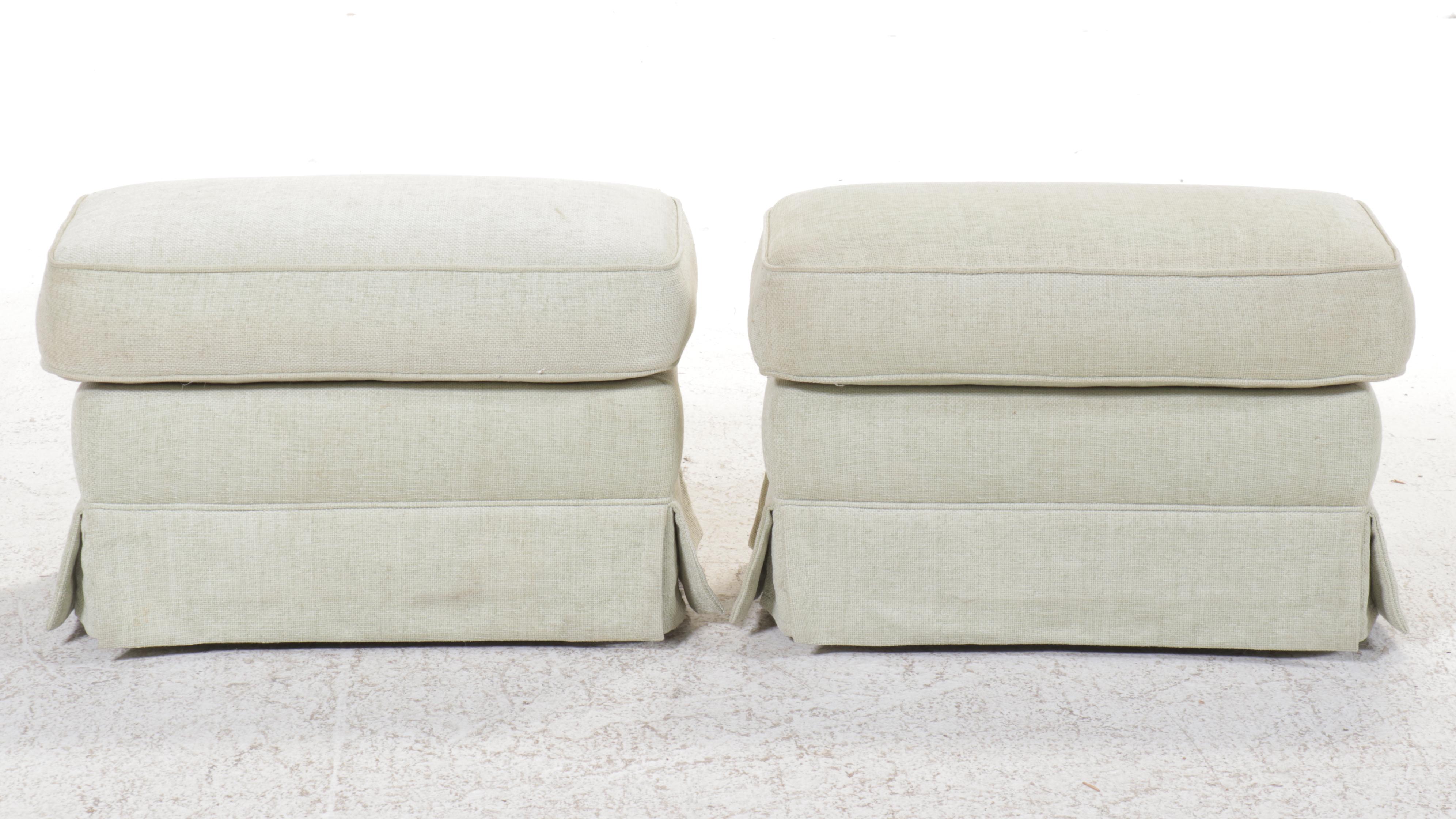 Pair of Green Chenille Covered Storage Ottomans on Casters
