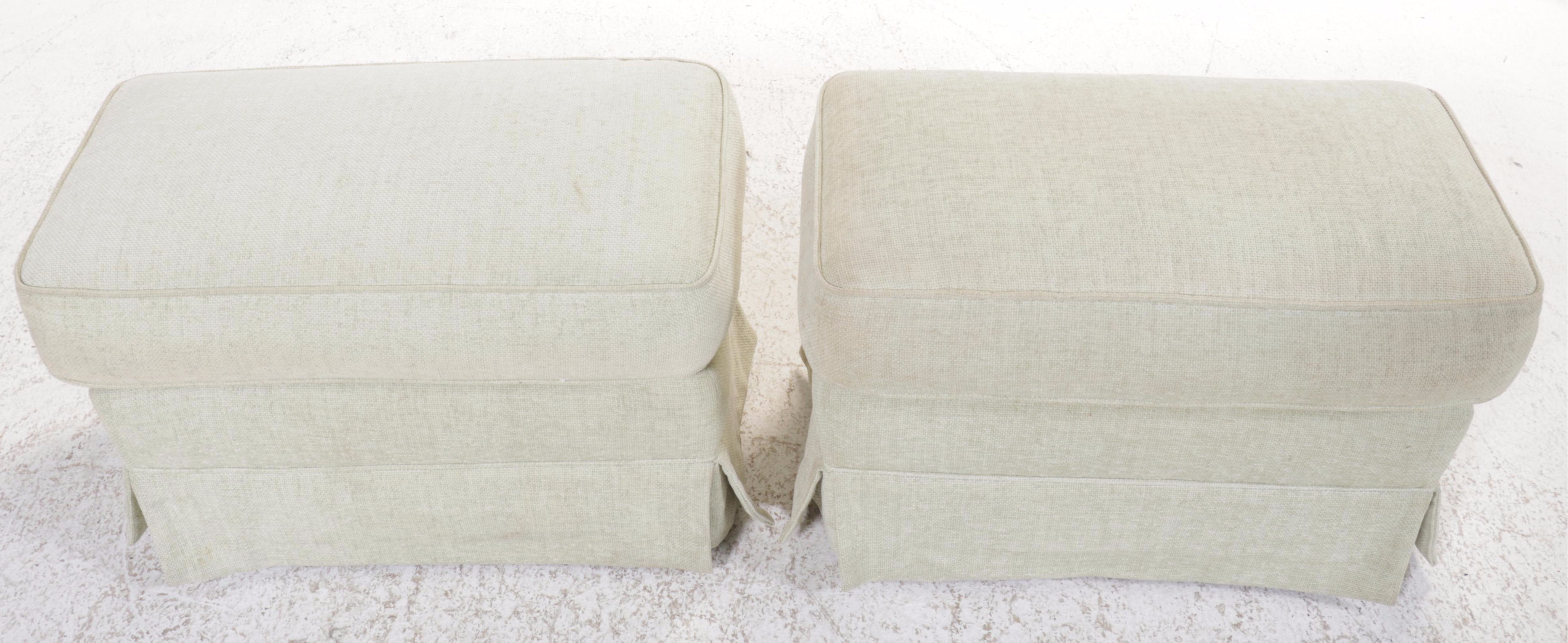 Pair of Green Chenille Covered Storage Ottomans on Casters
