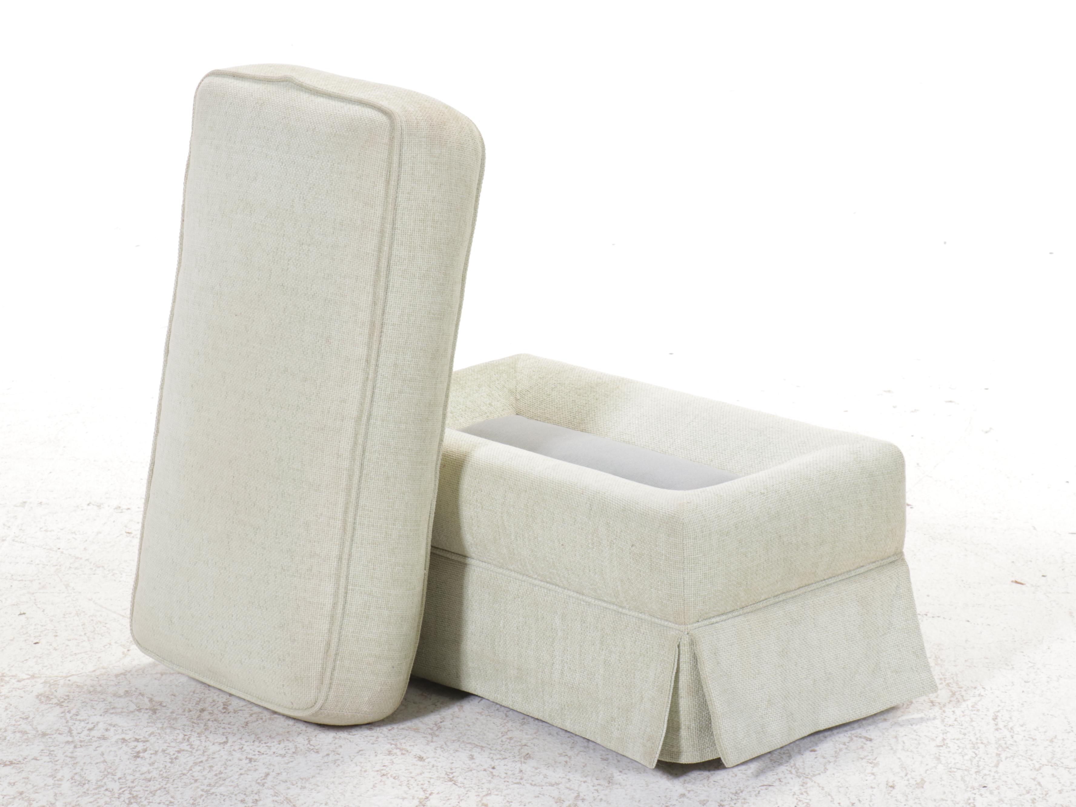 Pair of Green Chenille Covered Storage Ottomans on Casters