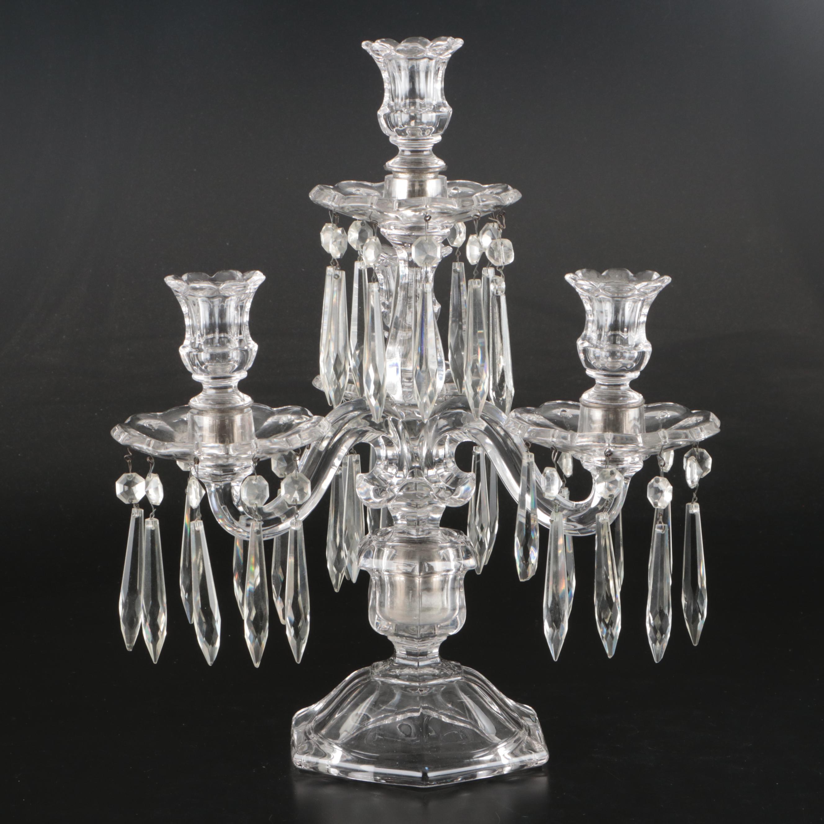 Heisey "Old Williamsburg" Glass Three-Arm Candelabra, Early to Mid-20th Century
