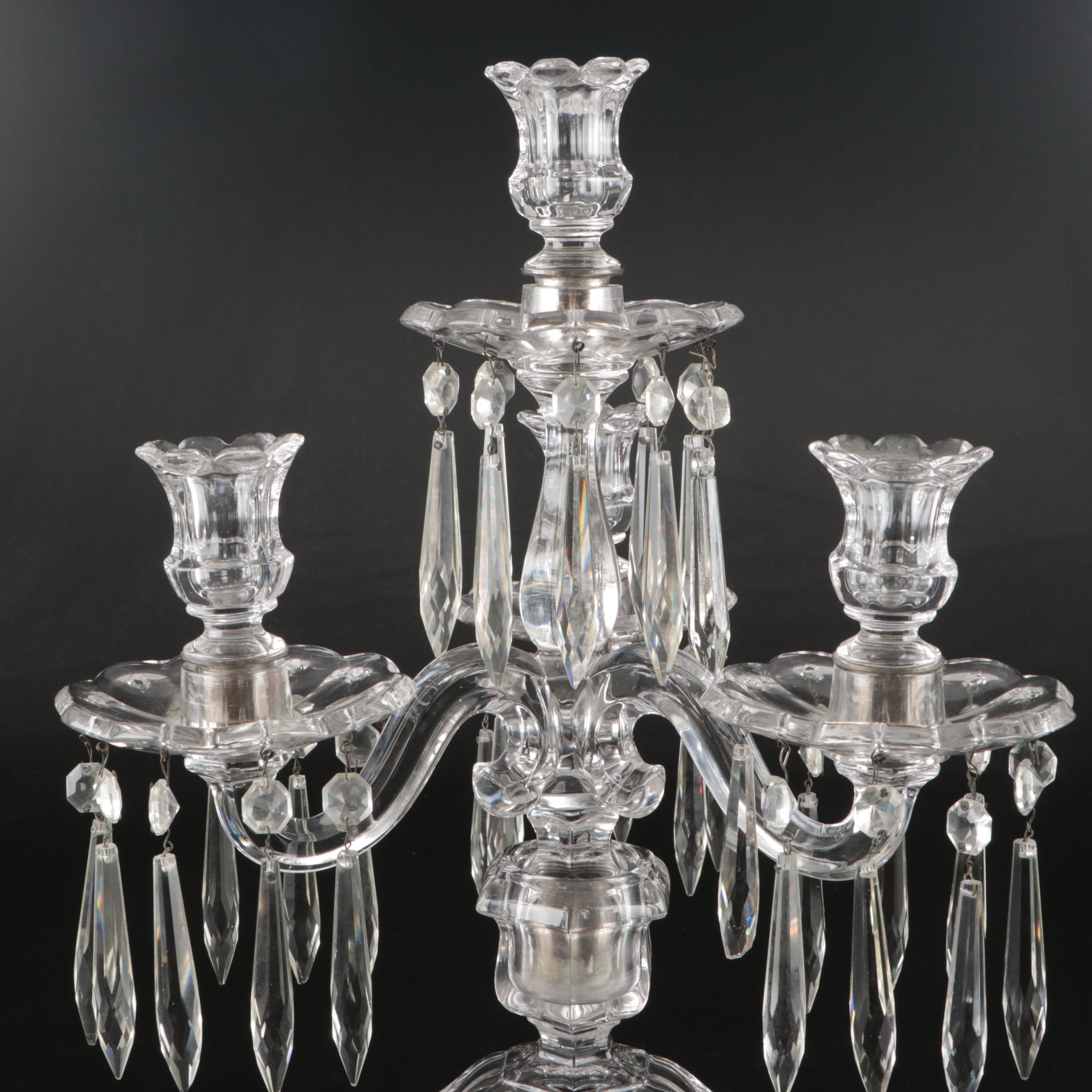 Heisey "Old Williamsburg" Glass Three-Arm Candelabra, Early to Mid-20th Century