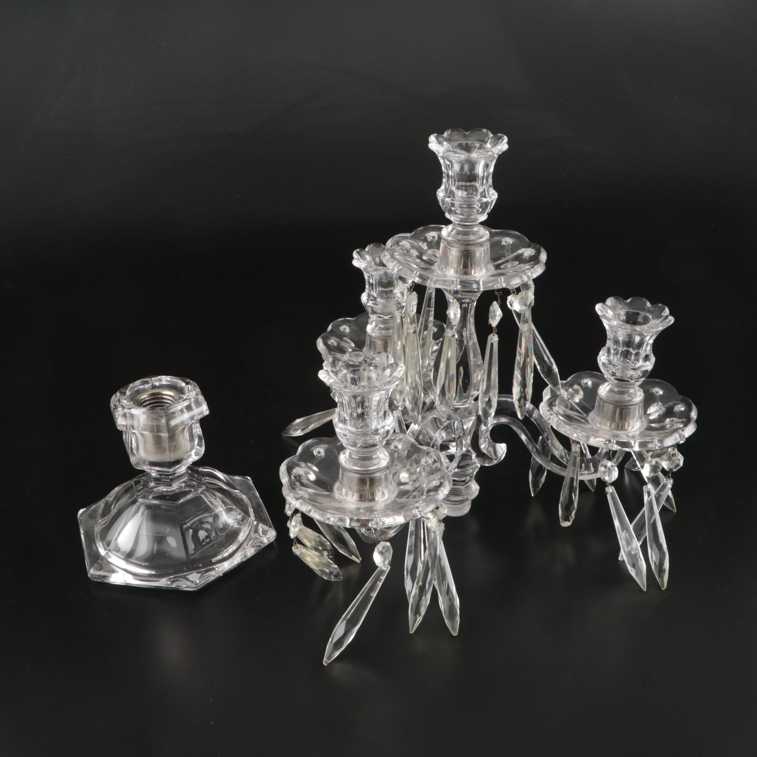 Heisey "Old Williamsburg" Glass Three-Arm Candelabra, Early to Mid-20th Century