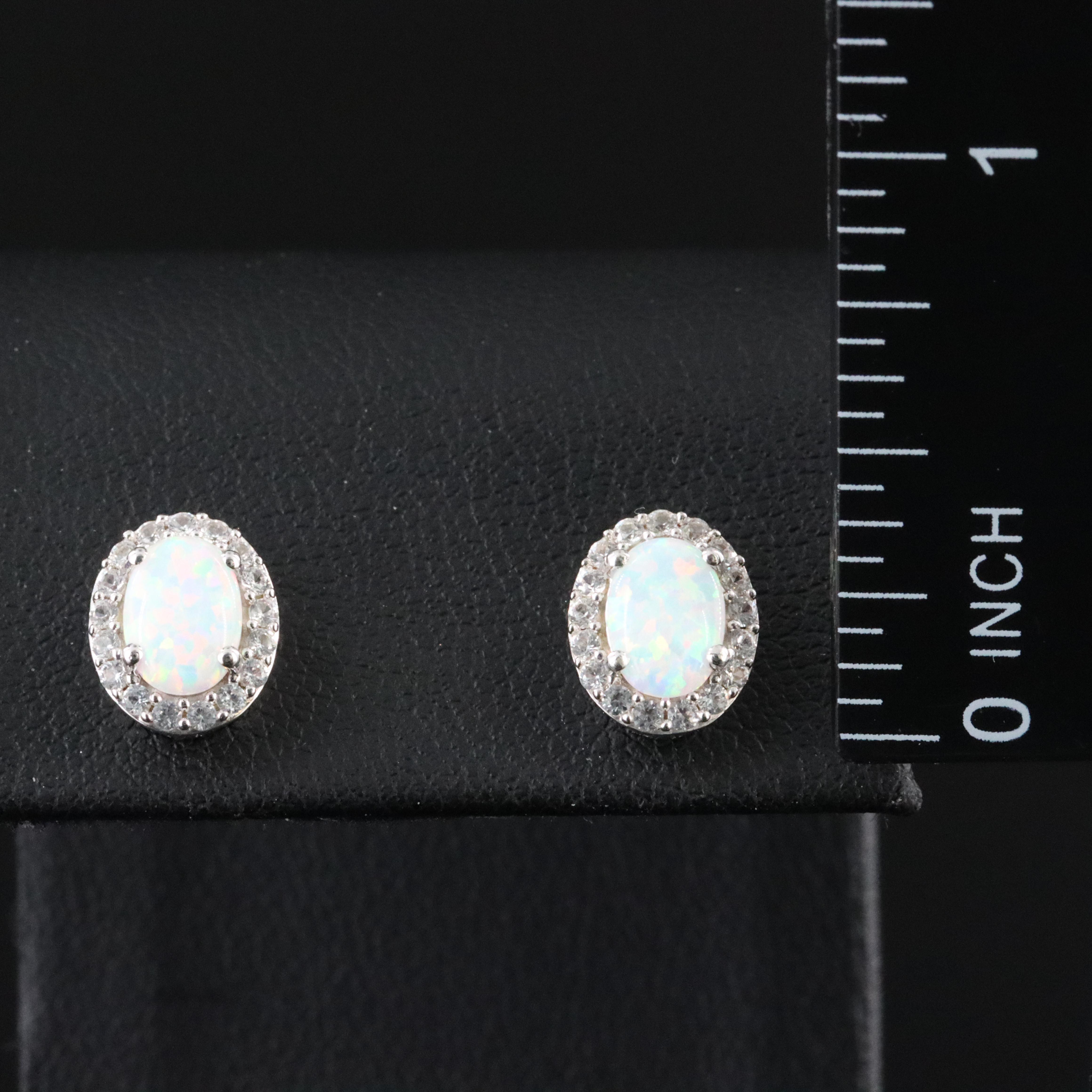 Sterling Opal and White Sapphire Halo Earrings