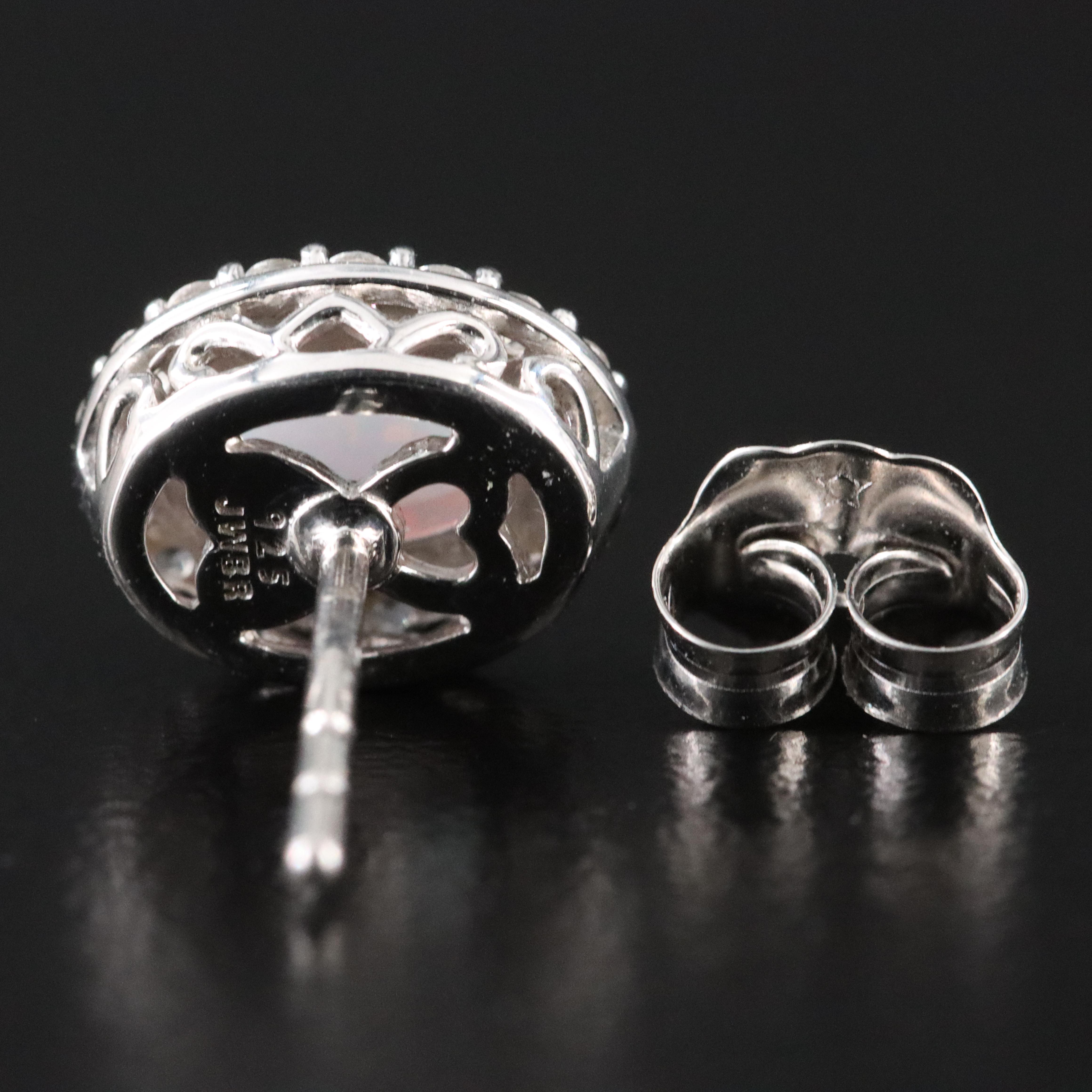 Sterling Opal and White Sapphire Halo Earrings