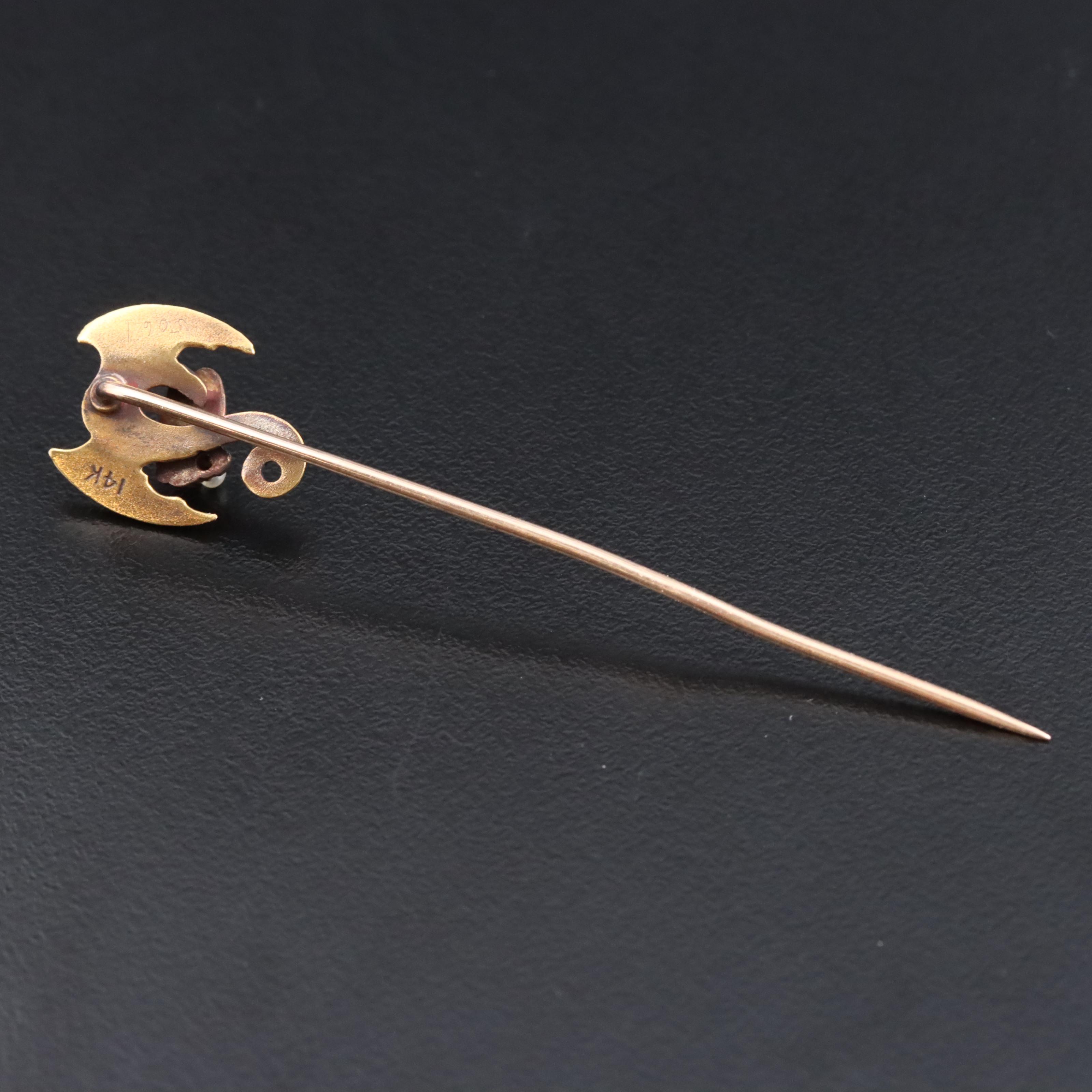 Art Nouveau 14K Seed Pearl Chimera Stickpin