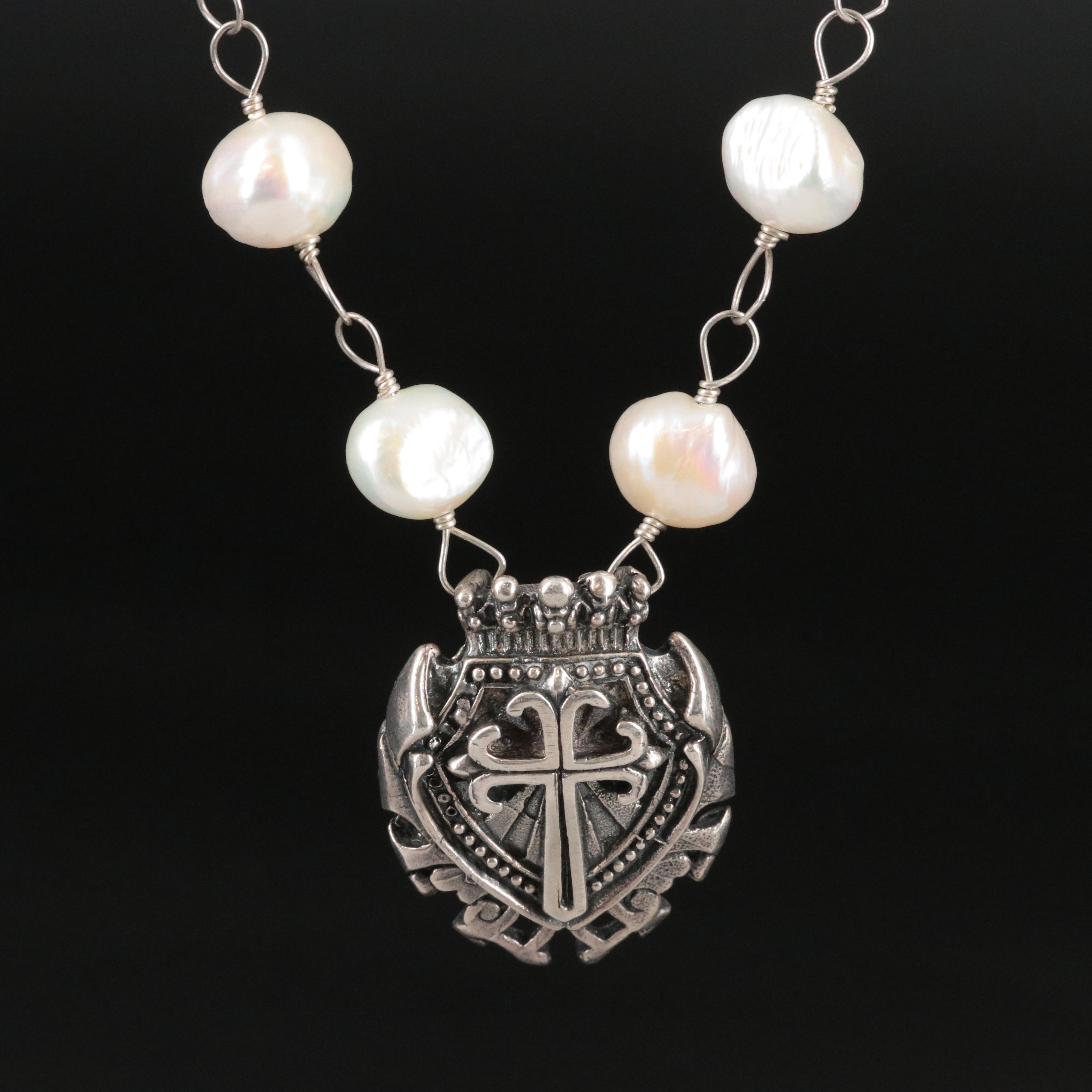 Sterling Cross Pearl Necklace