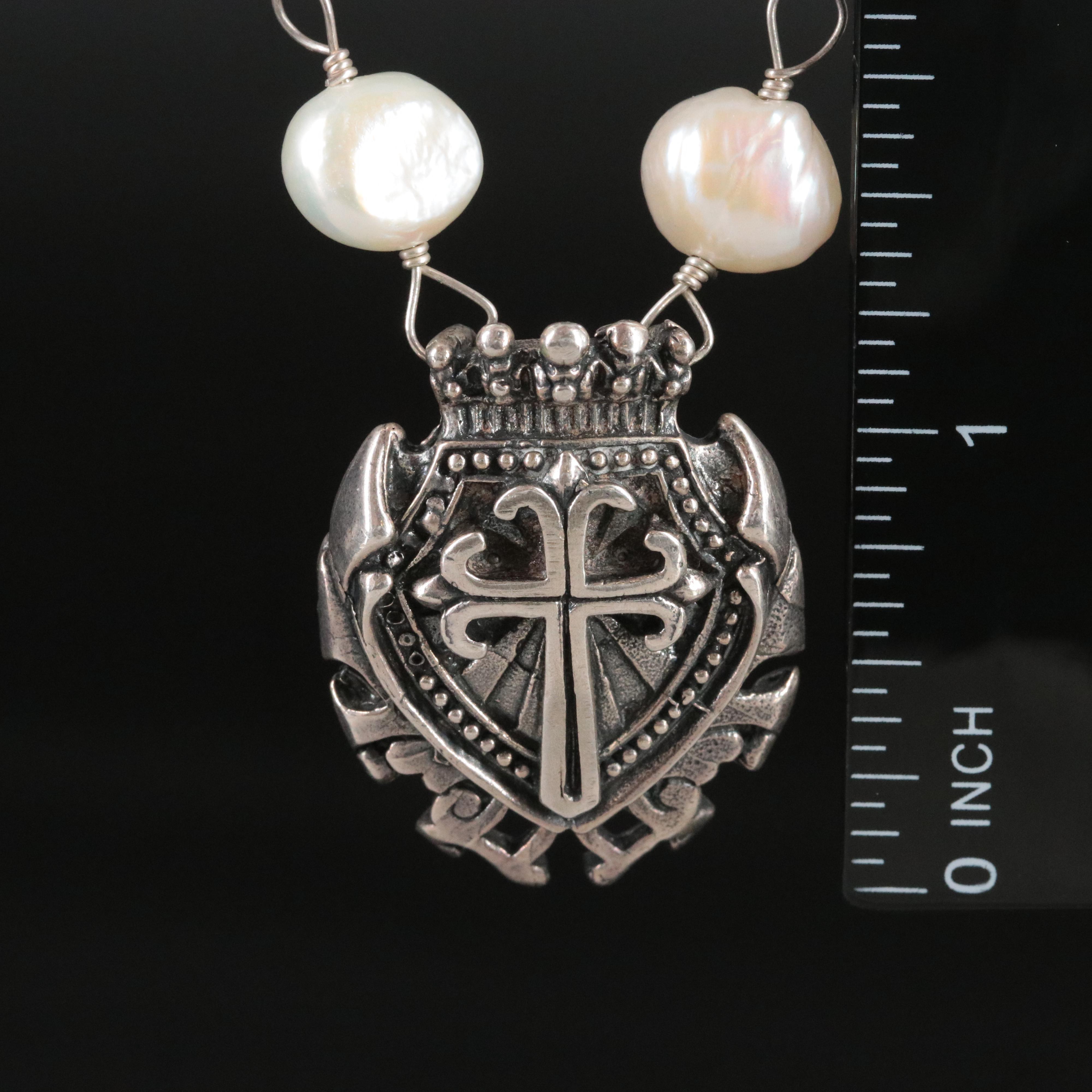 Sterling Cross Pearl Necklace