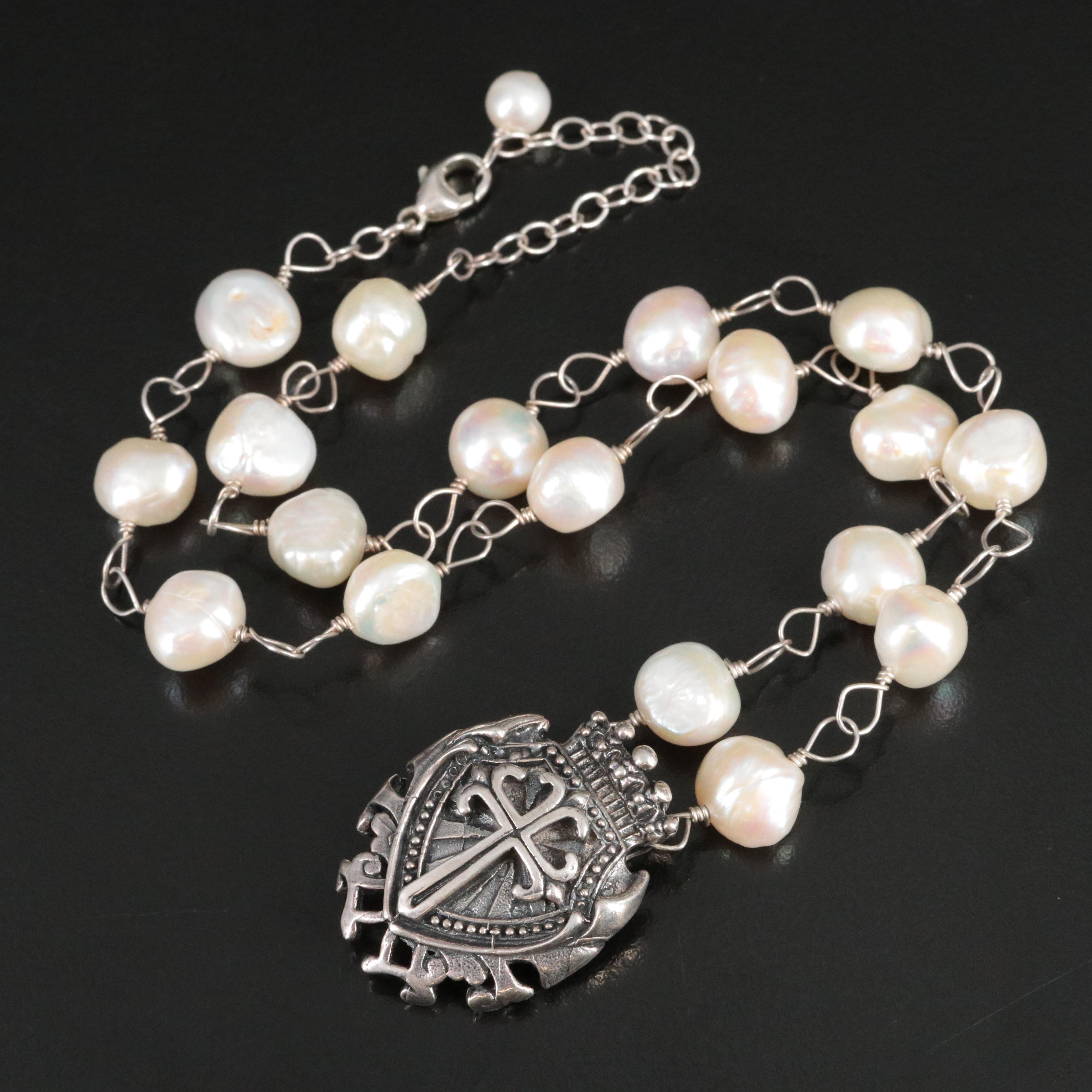 Sterling Cross Pearl Necklace