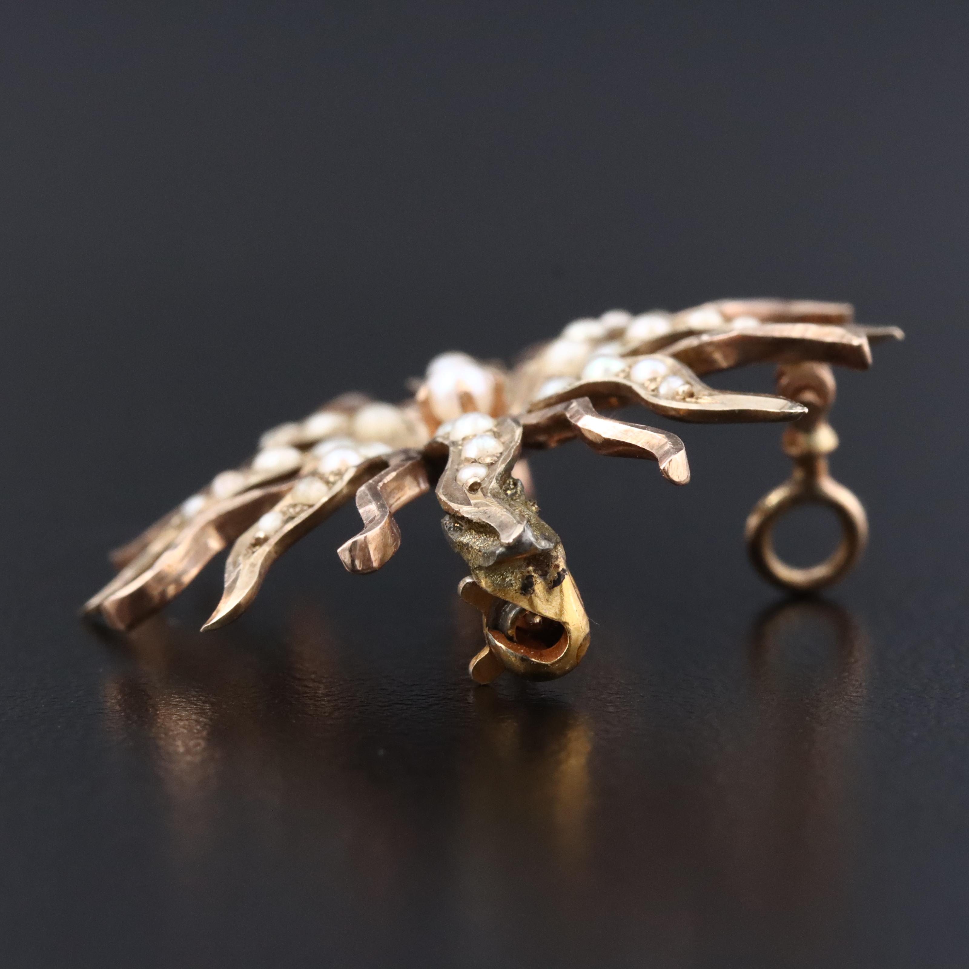 Antique 10K Seed Pearl Sunburst Pin