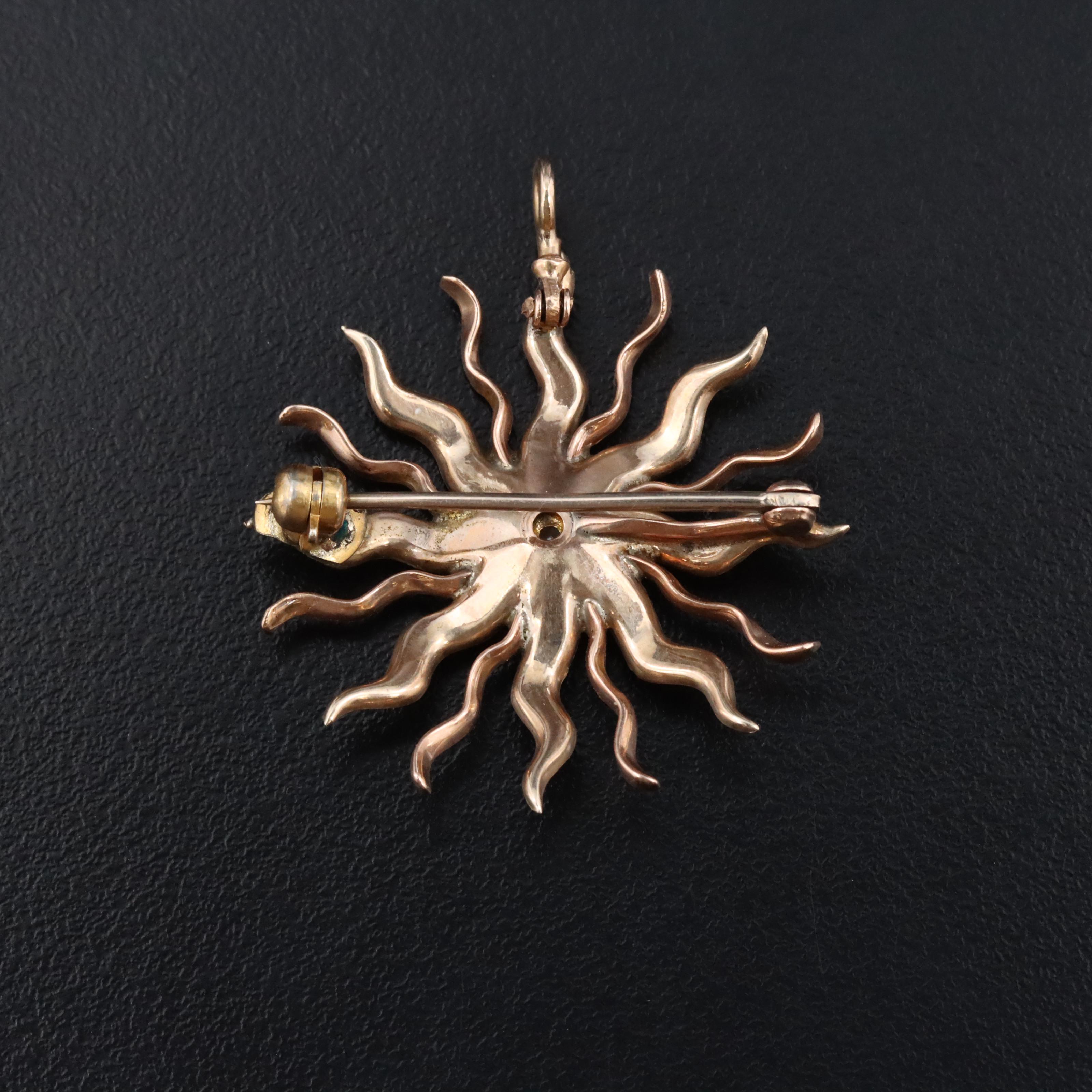 Antique 10K Seed Pearl Sunburst Pin