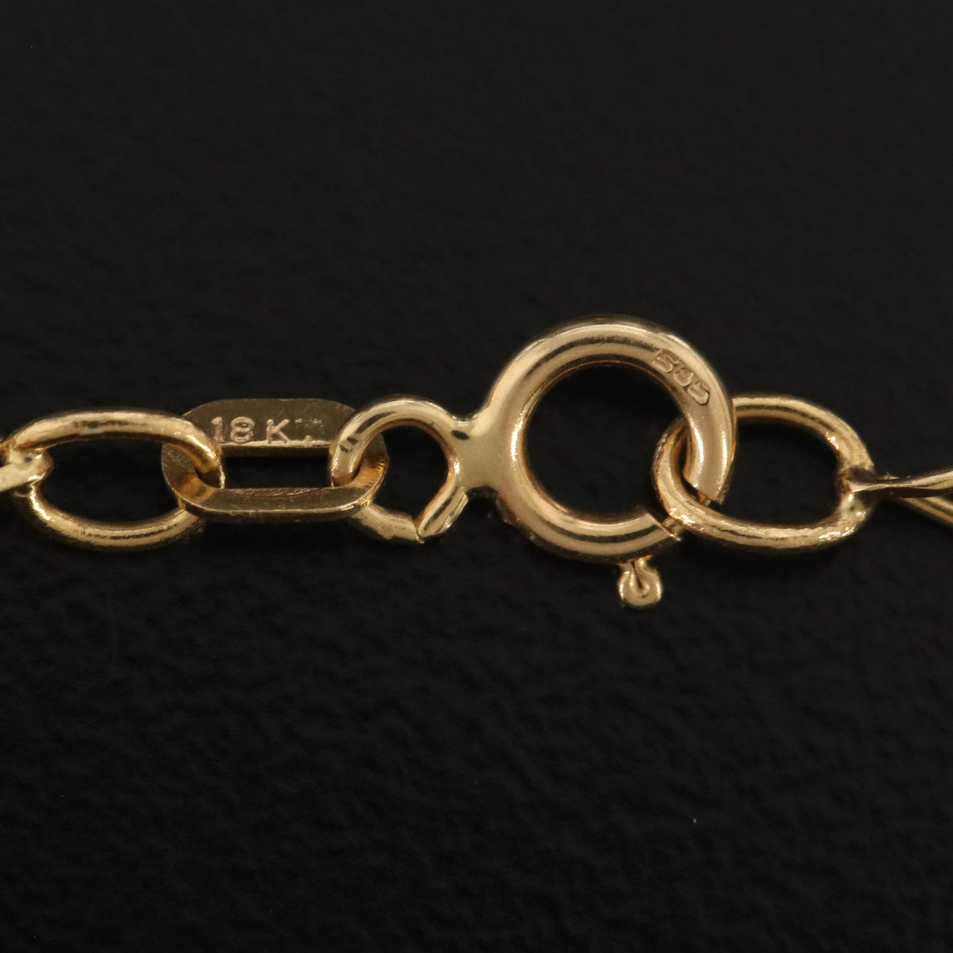 14K Peridot and Diamond Pendant on 18K Figaro Chain Necklace