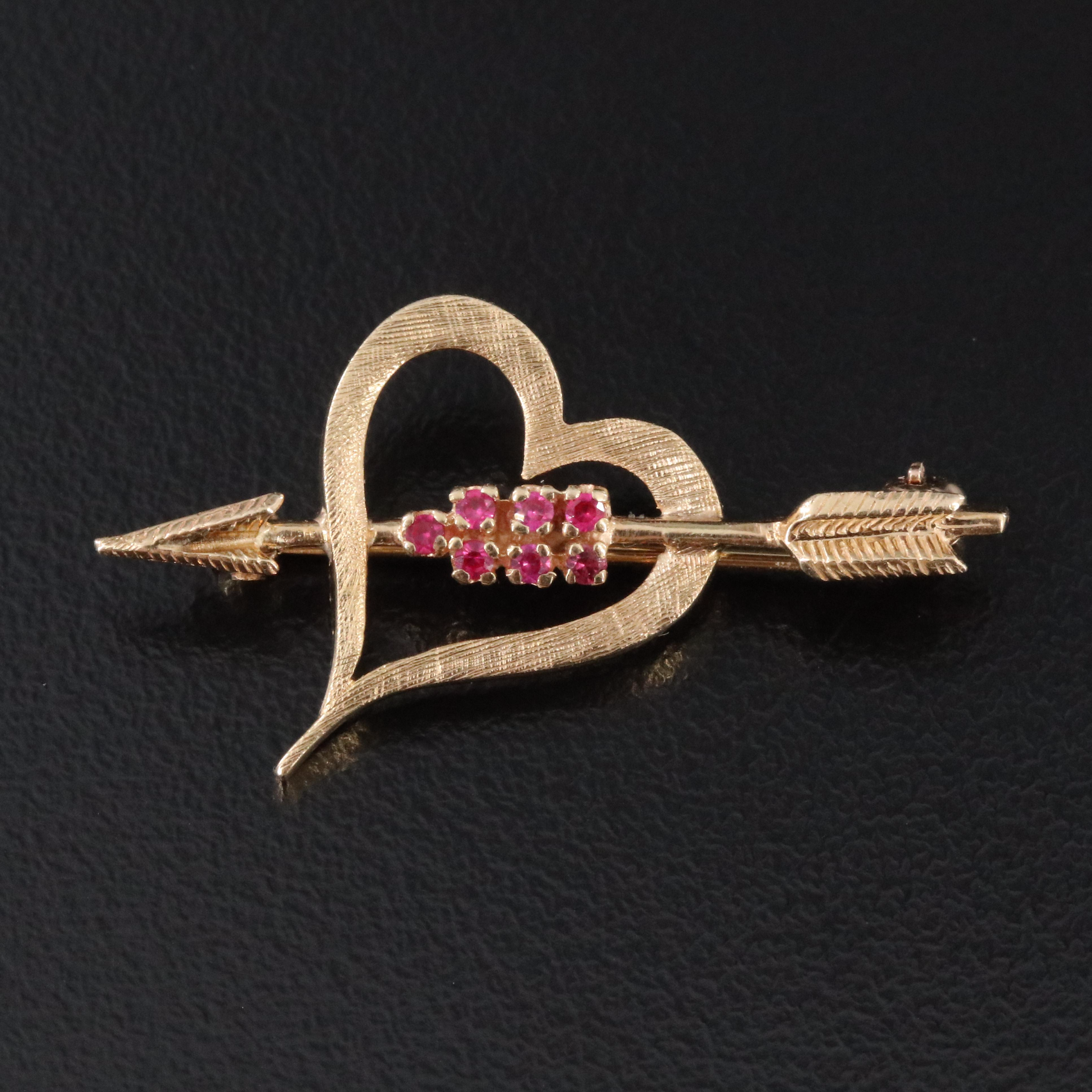 Vintage 14K Ruby Heart and Arrow Brooch