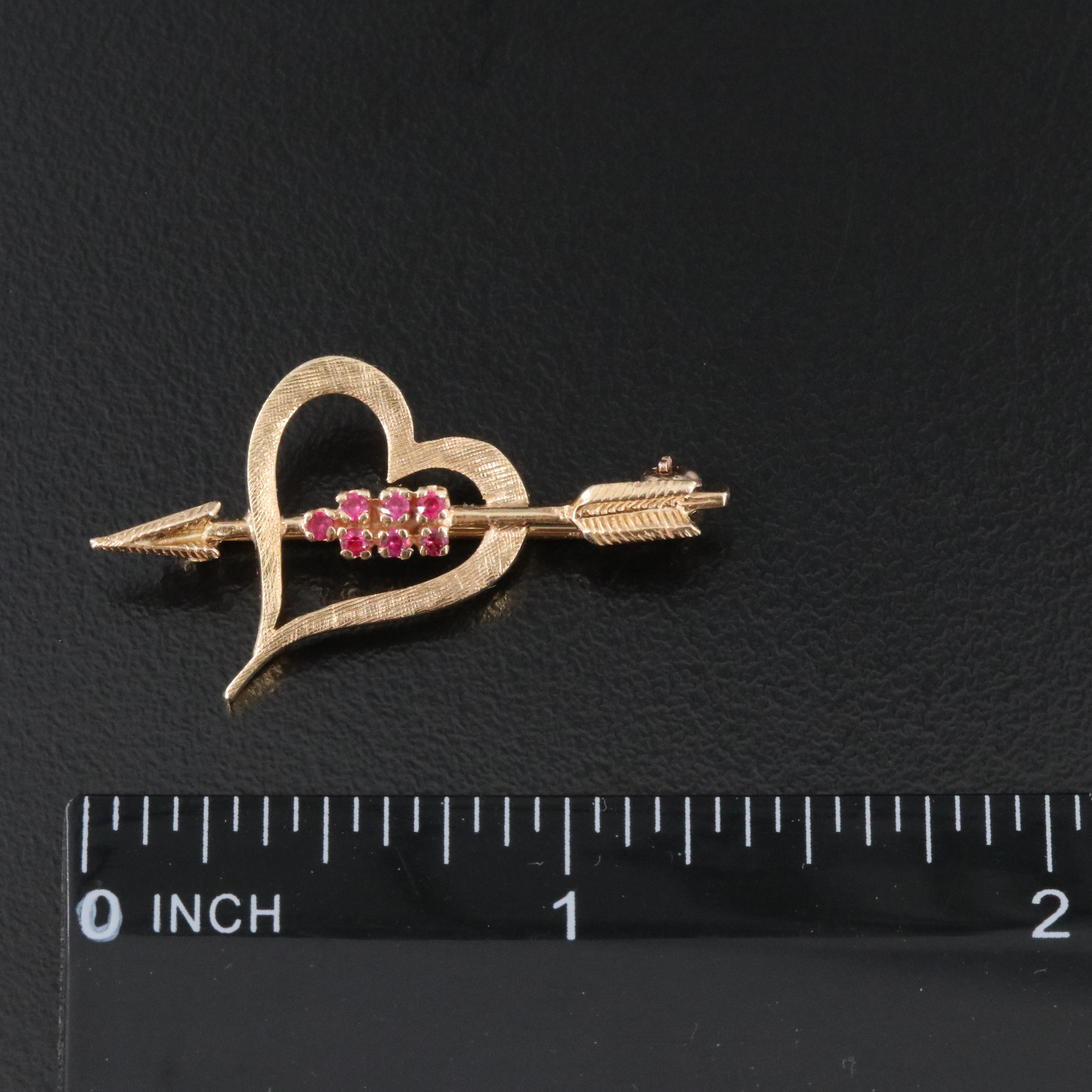 Vintage 14K Ruby Heart and Arrow Brooch