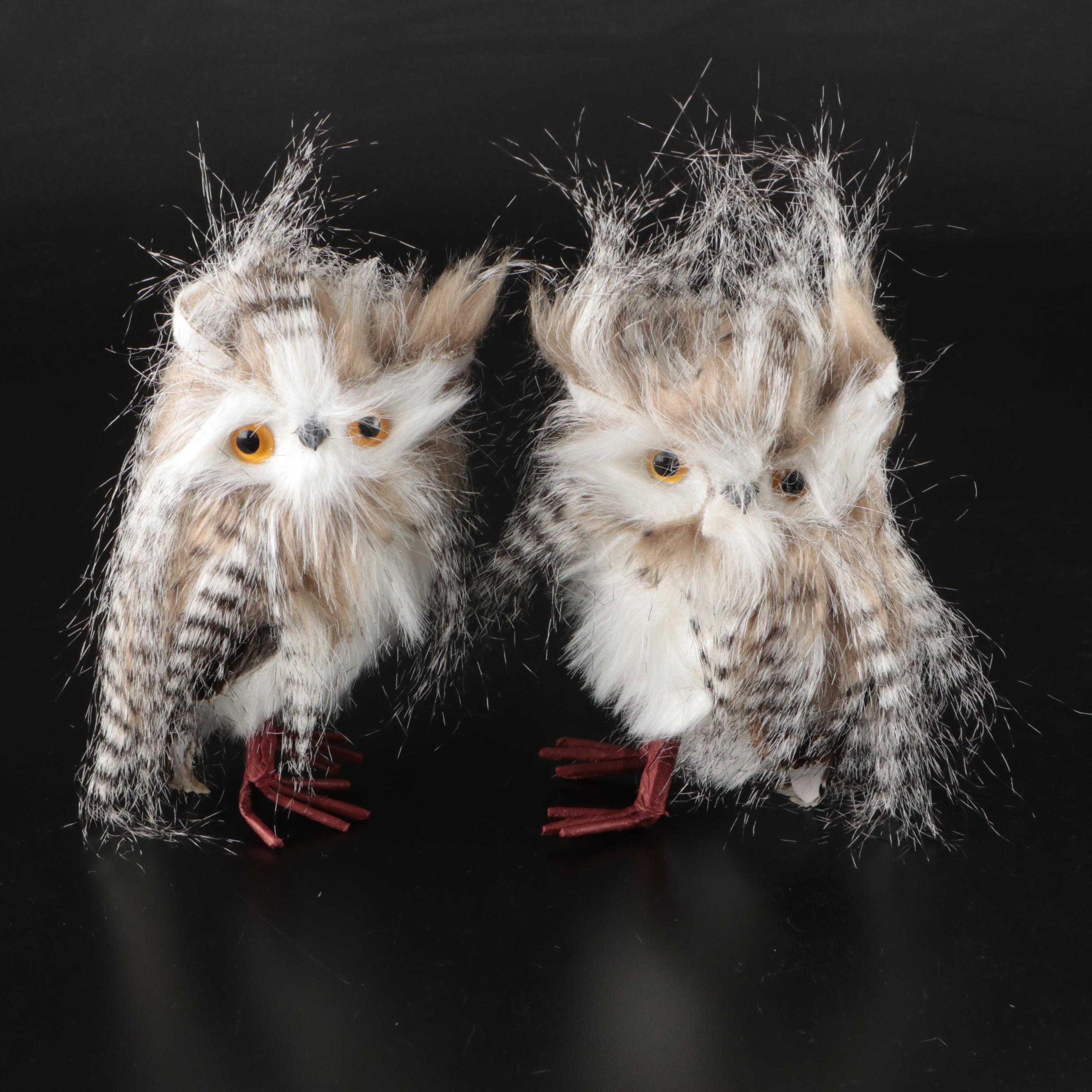 Faux Fur Snowy Owl Figurines