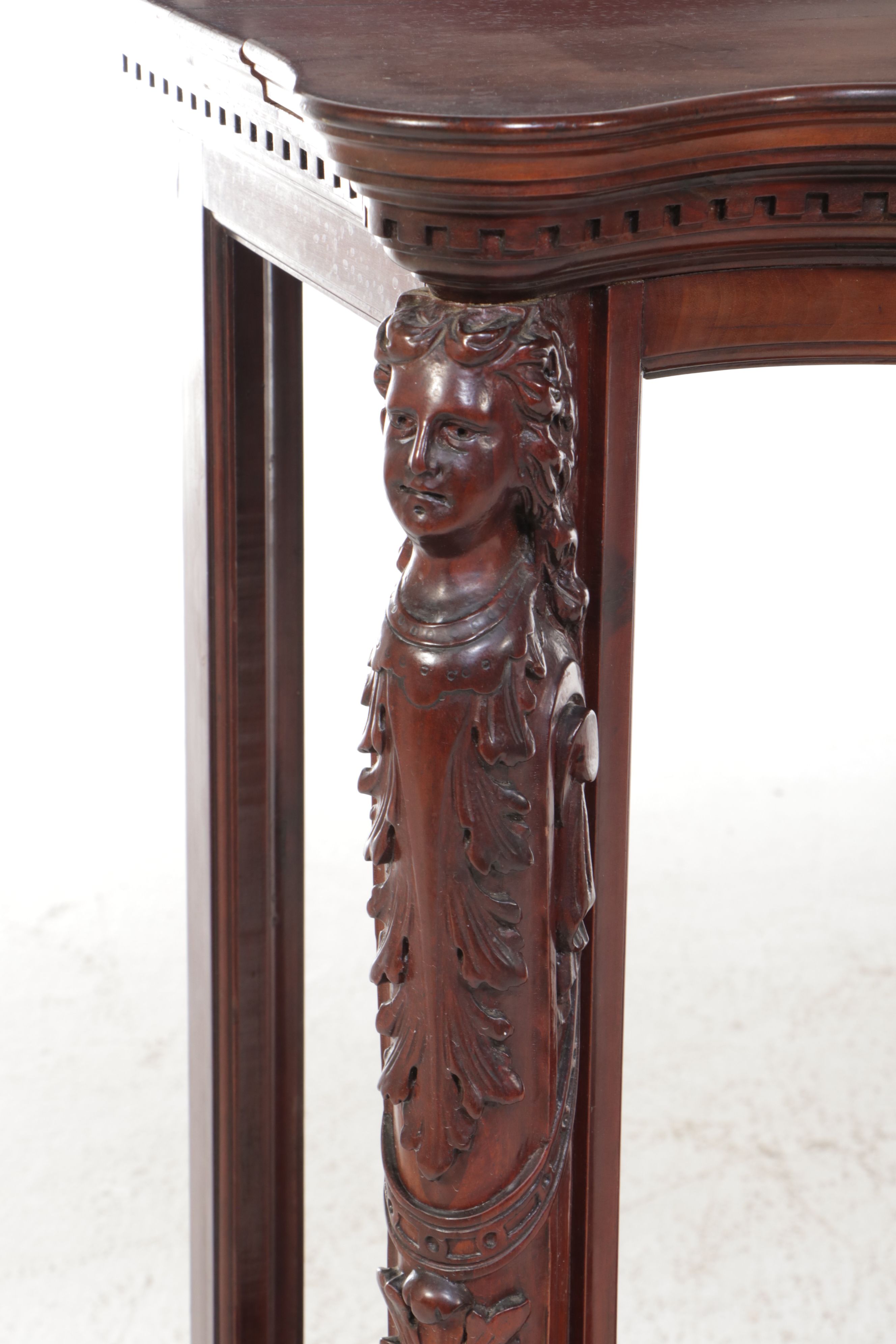 Mahogany Finish Carved Two-Tier Console Table