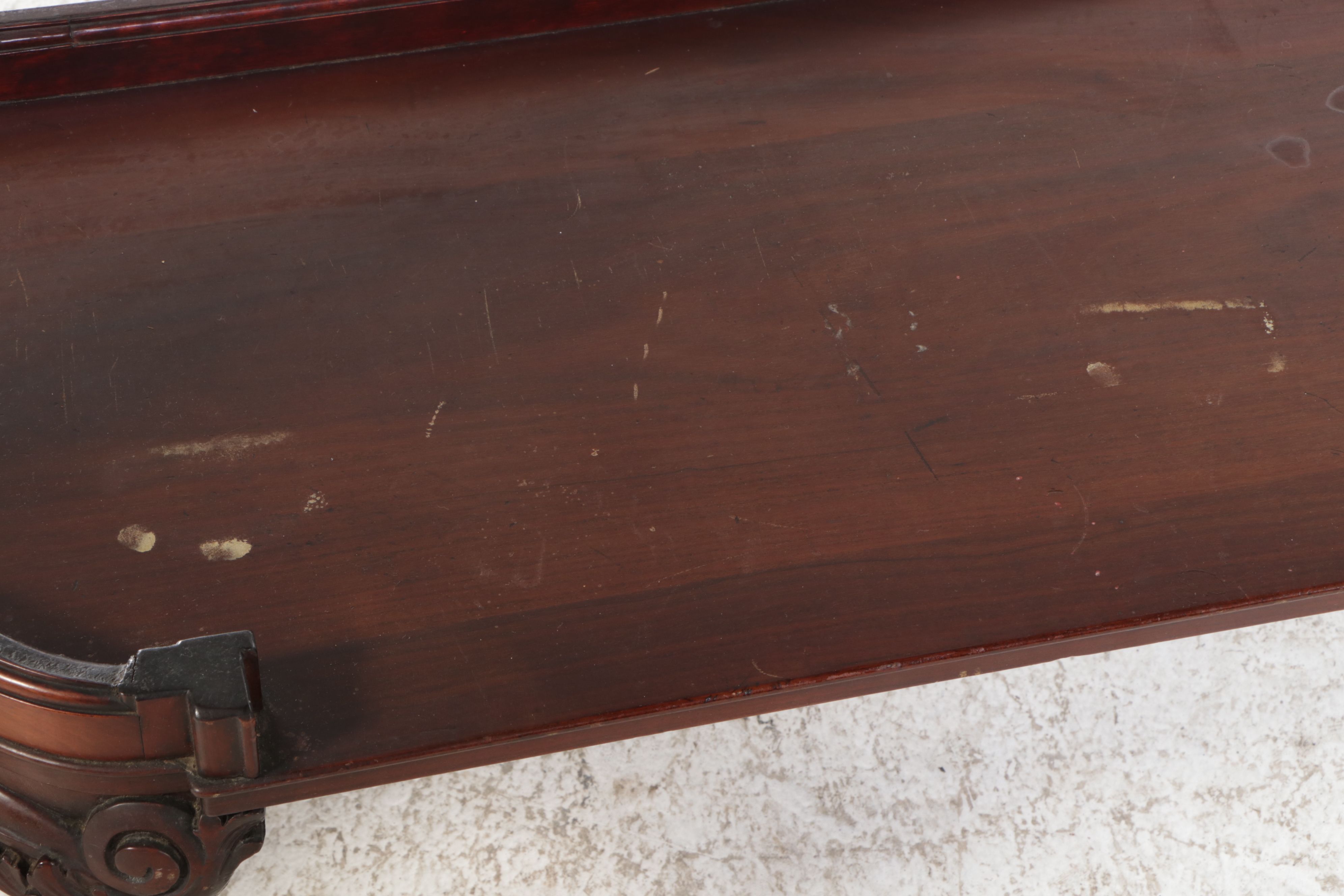 Mahogany Finish Carved Two-Tier Console Table