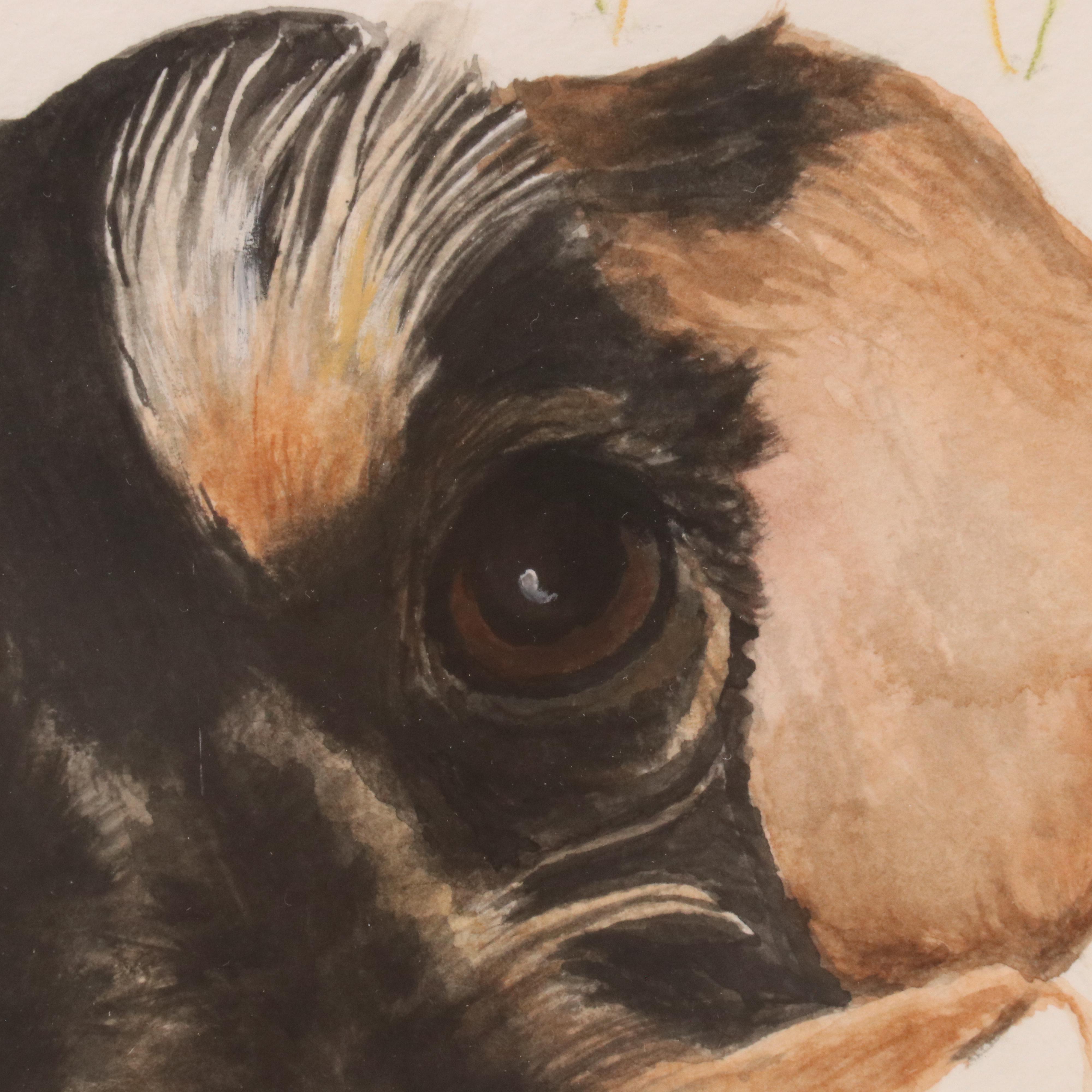 Laura E. Jones Watercolor Portrait of a Dog, Circa 2010