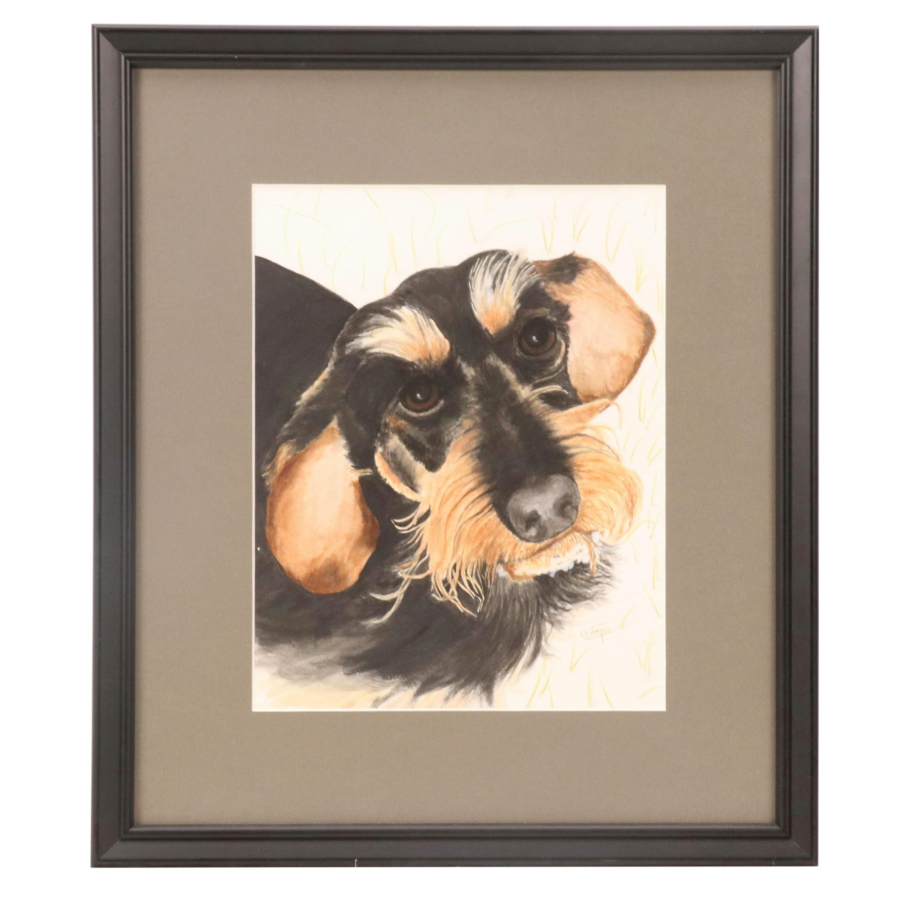 Laura E. Jones Watercolor Portrait of a Dog, Circa 2010