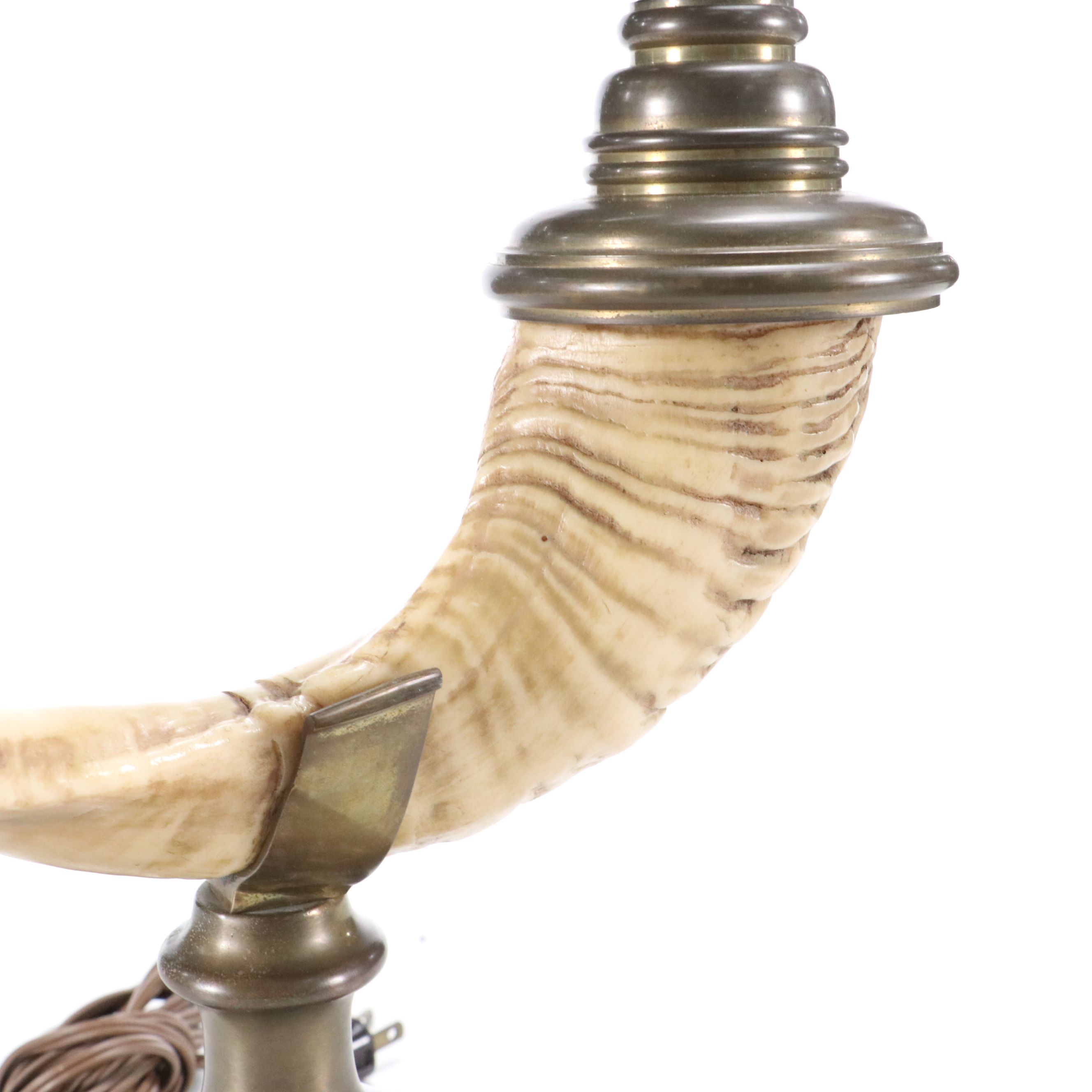 Pair of Chapman Resin Ram's Horn and Brass Table Lamps, 1970s
