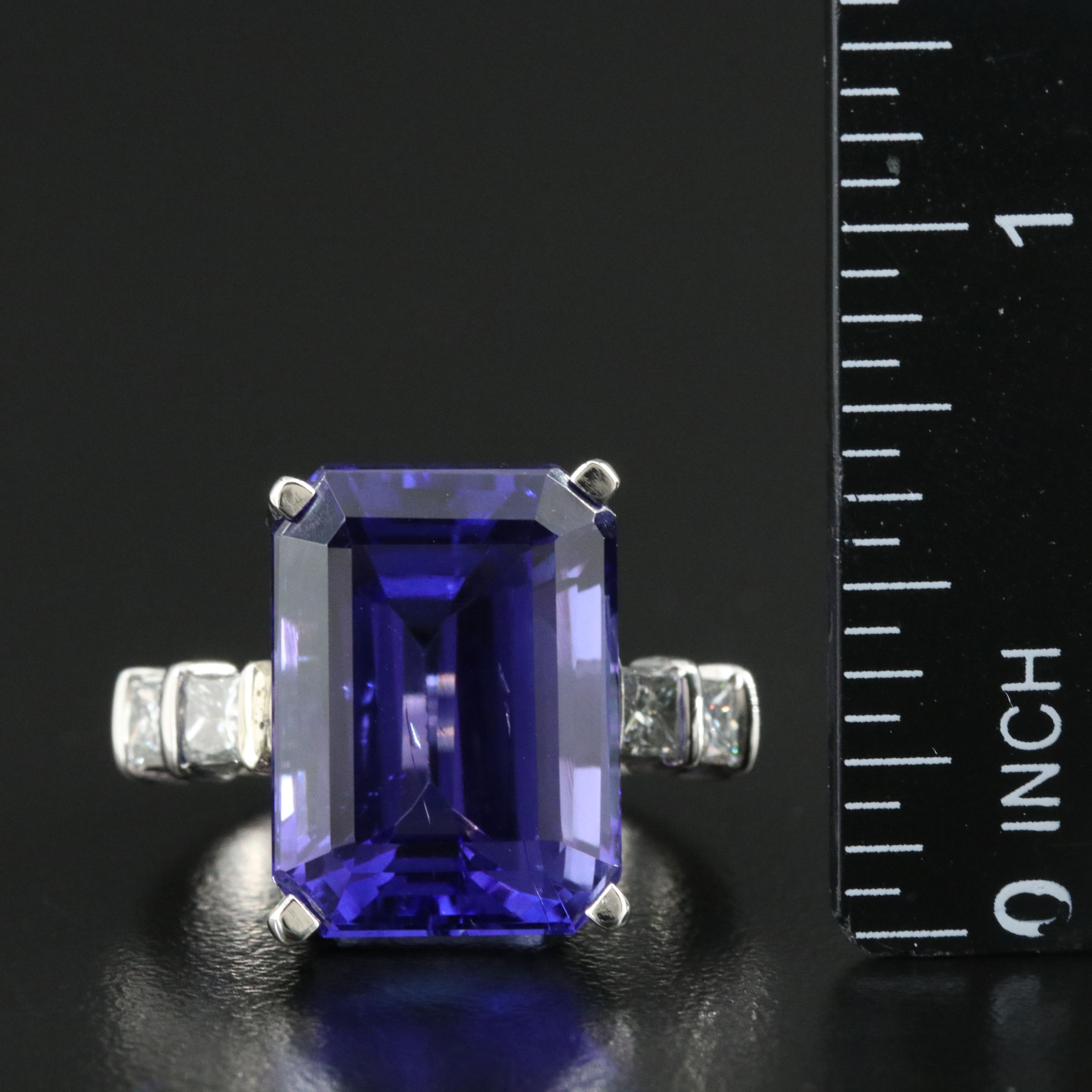 Platinum 18.34 CT Tanzanite and Diamond Ring with GIA Report