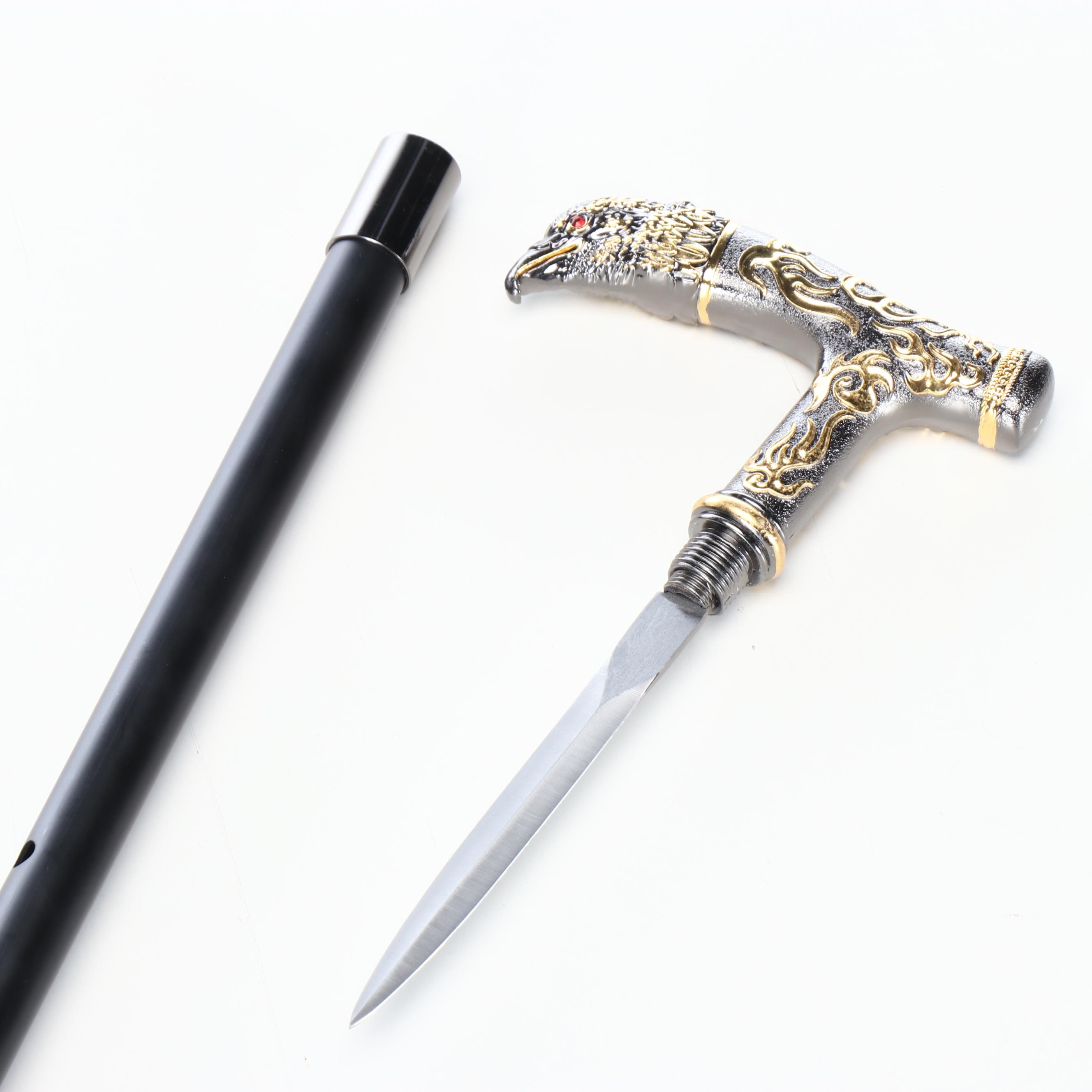 Embossed Eagle Head Derby-Handled Adjustable Sword Cane