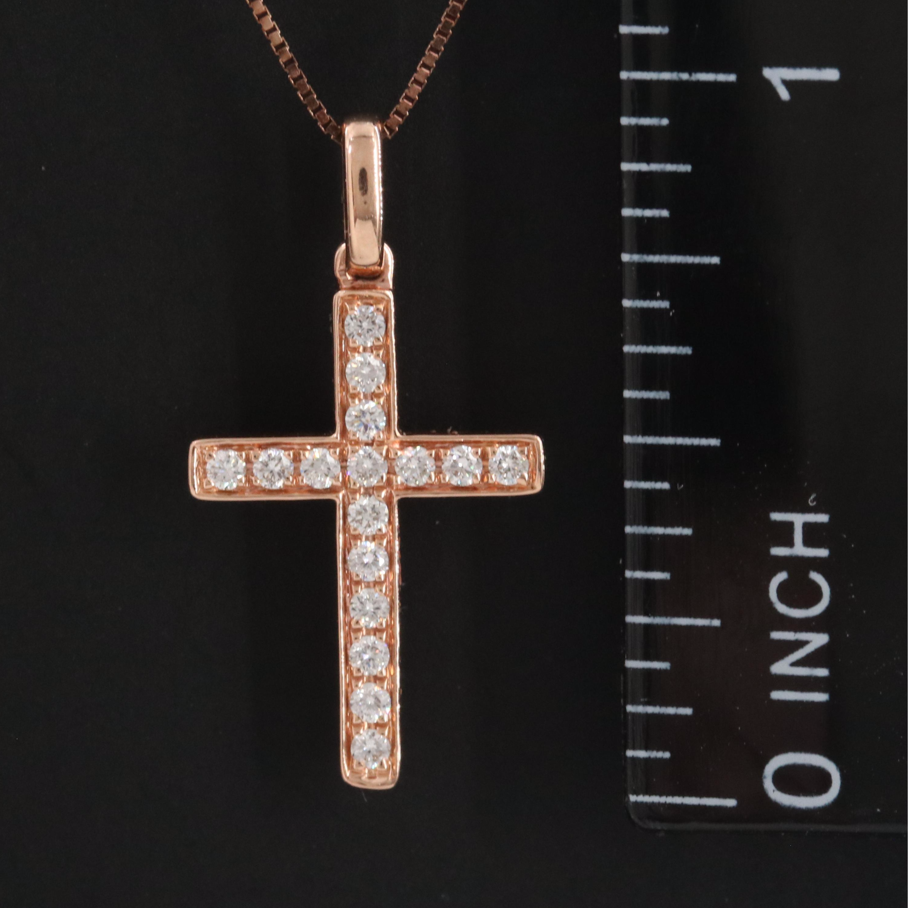 14K Rose Gold 0.24 CTW Diamond Cross Pendant Necklace