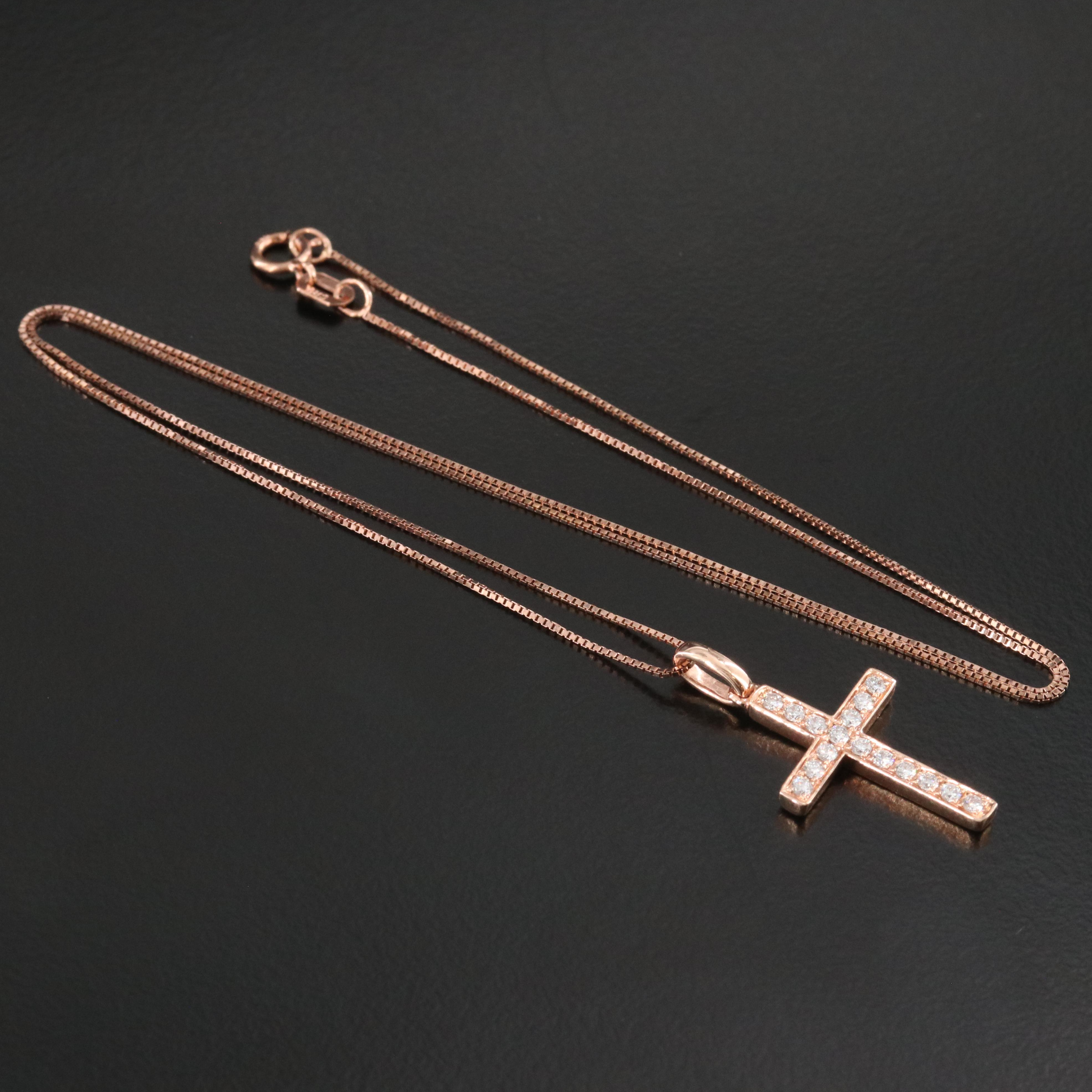14K Rose Gold 0.24 CTW Diamond Cross Pendant Necklace