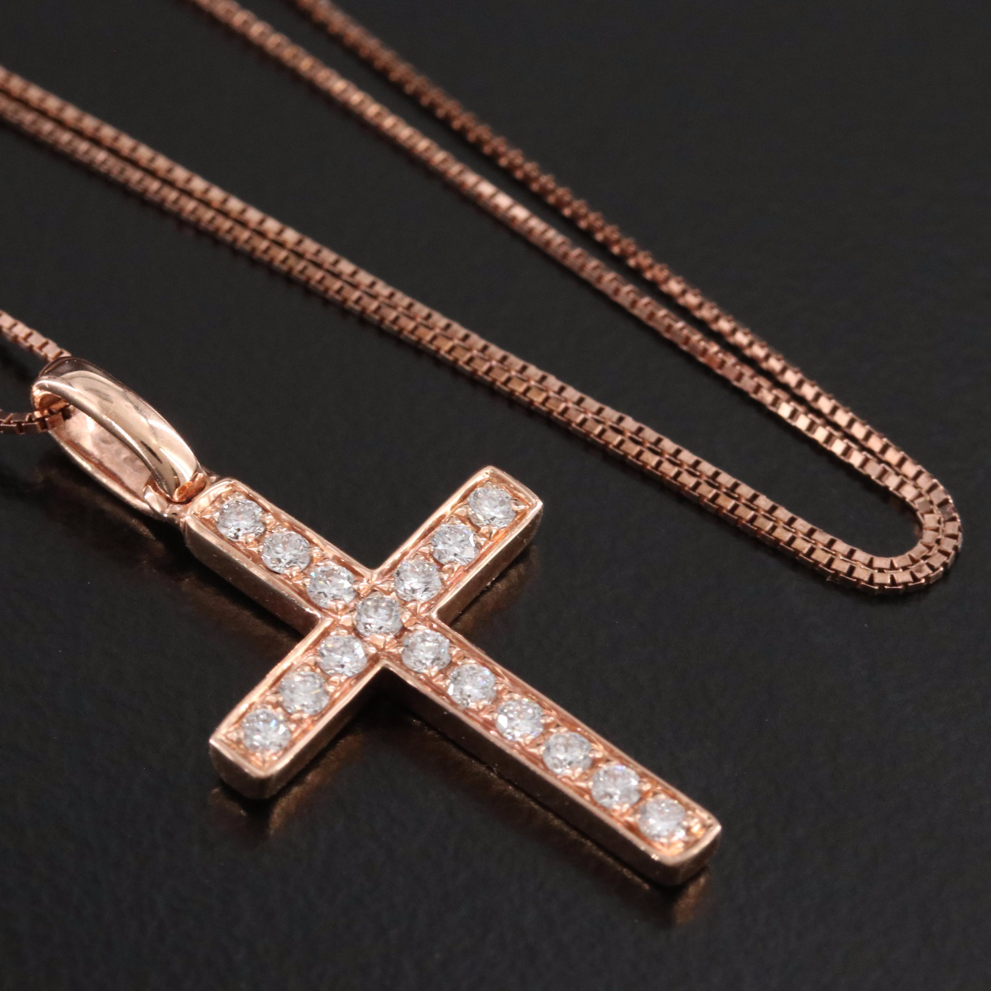 14K Rose Gold 0.24 CTW Diamond Cross Pendant Necklace