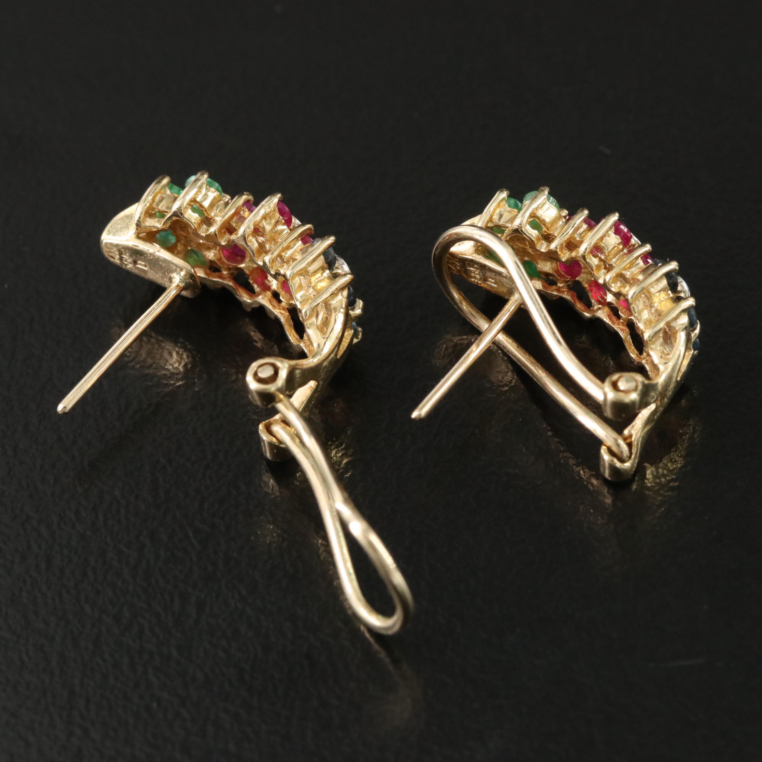 14K Emerald, Ruby, Sapphire and Diamond Earrings