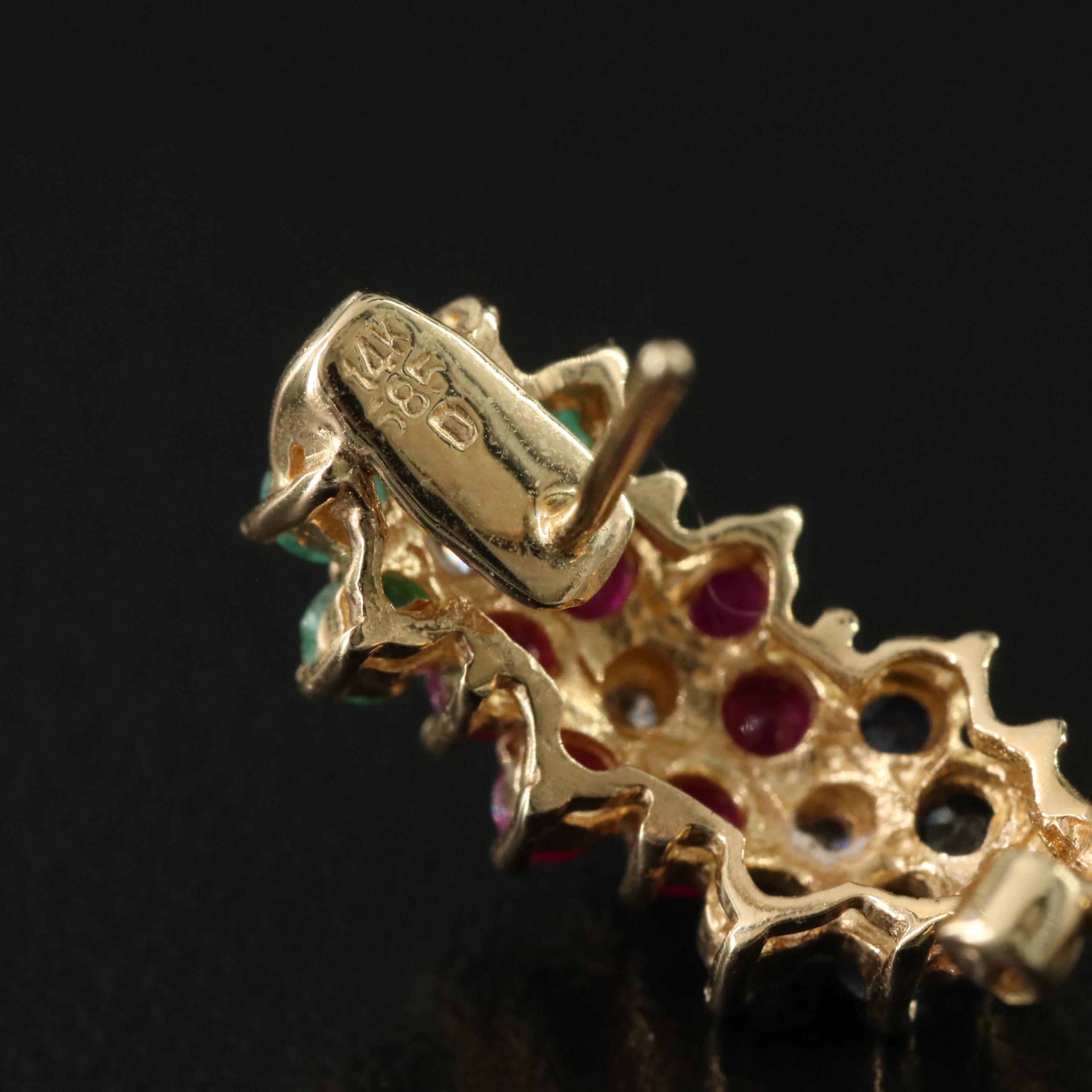 14K Emerald, Ruby, Sapphire and Diamond Earrings